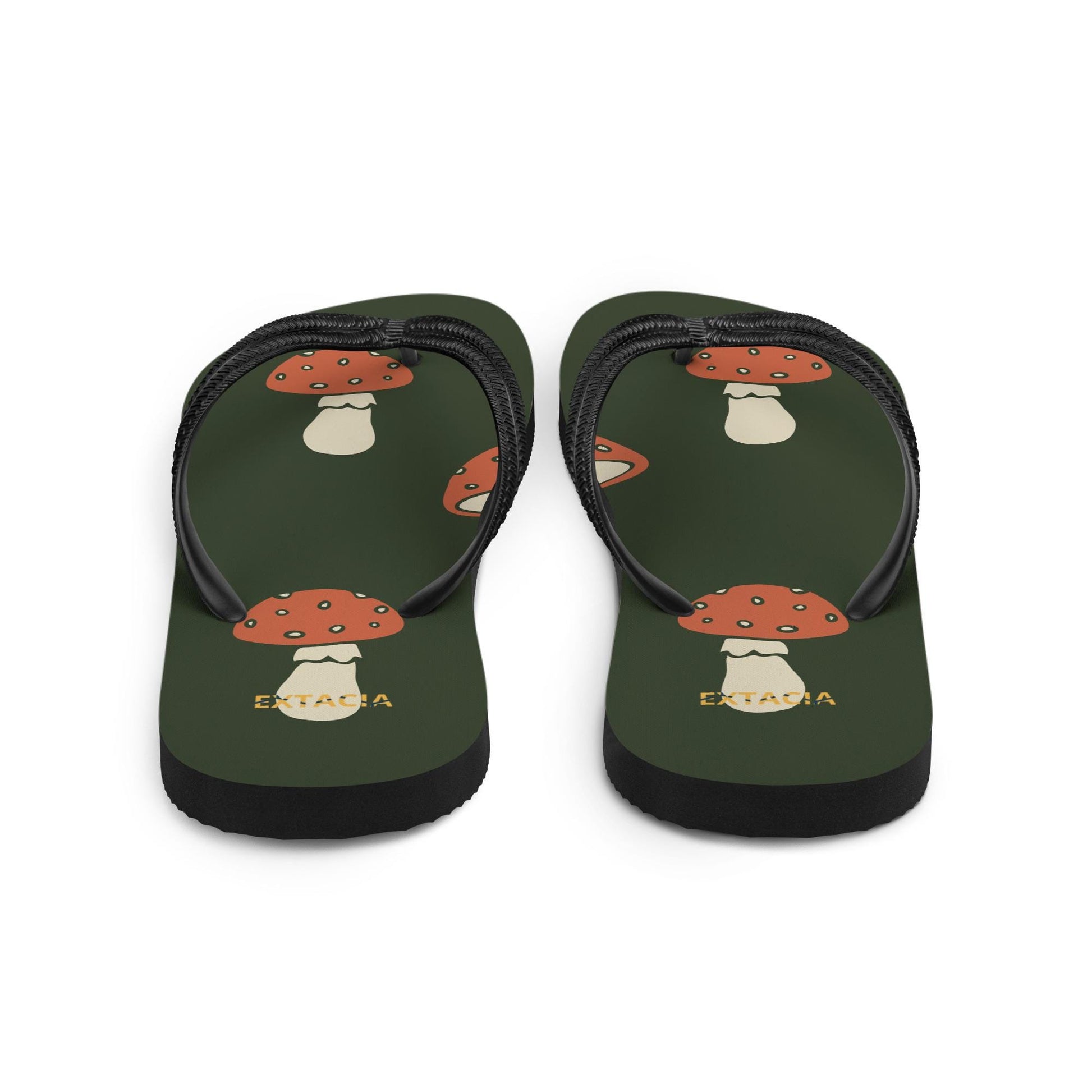 Gros plan matières et finitions, tongs vert imprimé, style minimalist, collection vert champignon