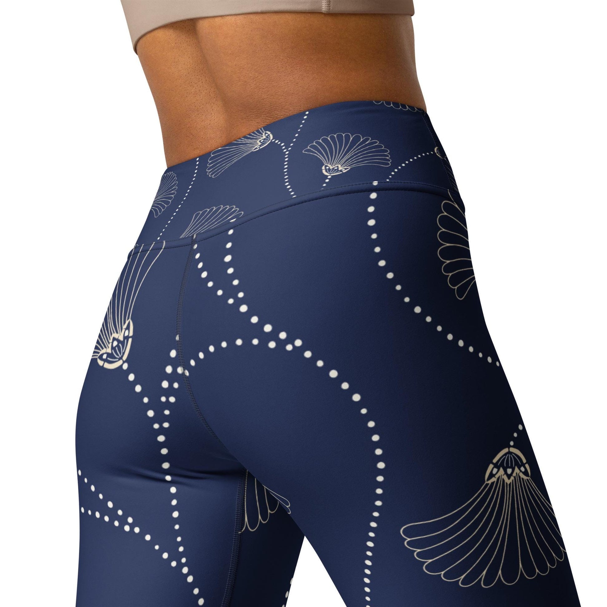 Legging de yoga femme bleu fleuri - imprimé minimaliste - Détail matière extensible et séchage rapide