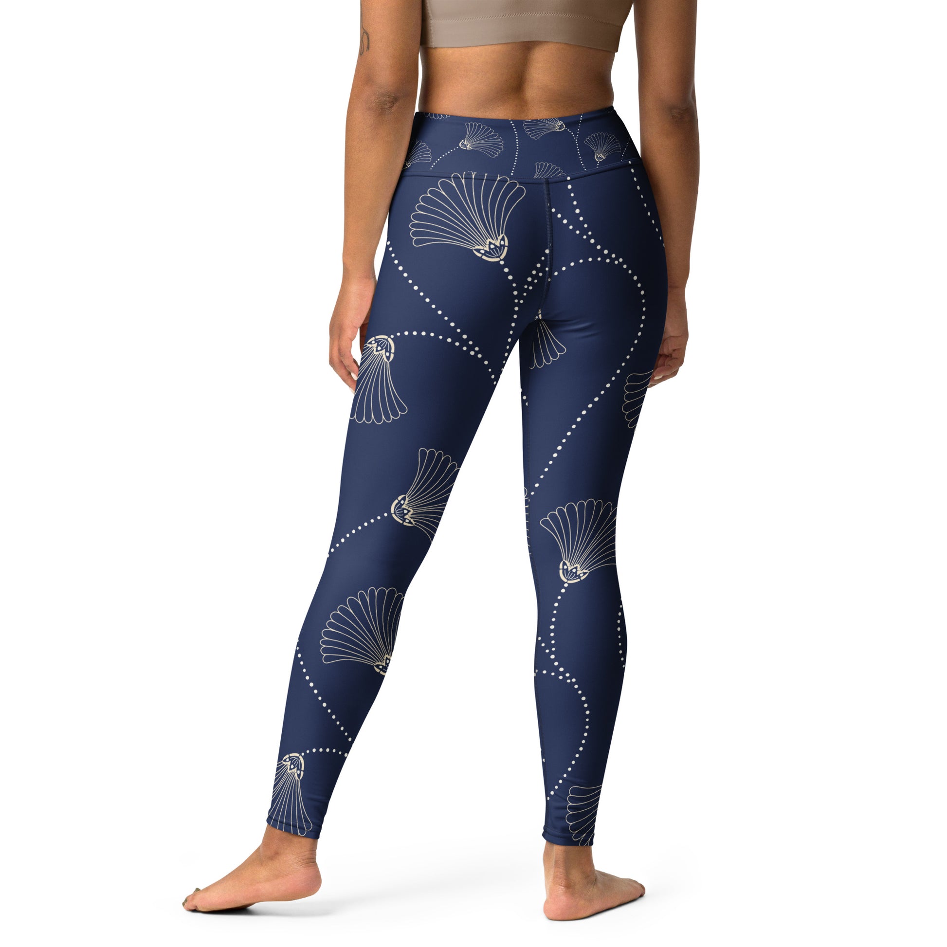 Legging de yoga femme bleu fleuri - imprimé minimaliste – vue de dos, finitions propres