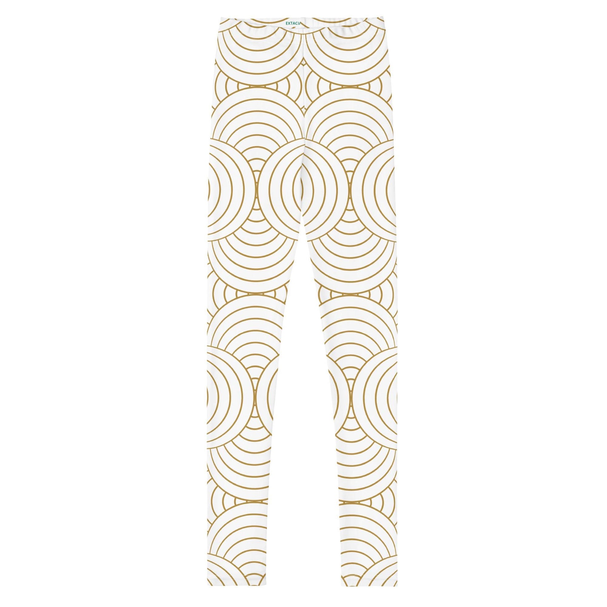Legging fille ado - blanc et or à spirales, graphique, minimaliste – Ceinture et ourlets