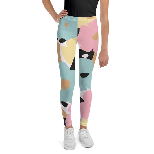 Legging fille ado - fleuri, pastel minimaliste – vue de face, taille haute et coupe près du corps