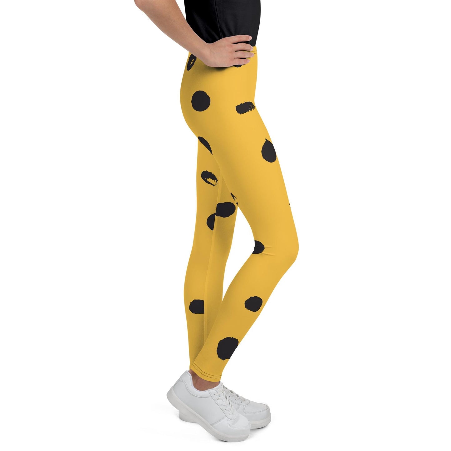 Legging fille ado - jaune et noir imprimé animal minimaliste – vue de profil, stretch et maintien confortable