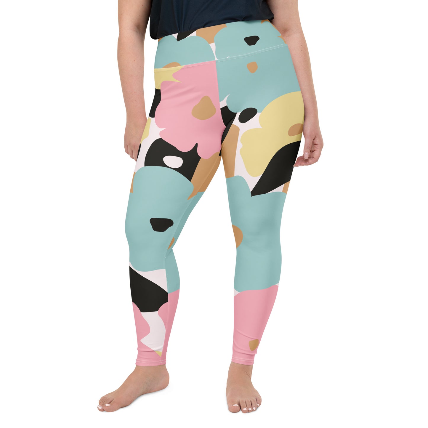 Legging grande taille femme - oversize – fleuri, pastel - vue de face, taille haute et coupe près du corps