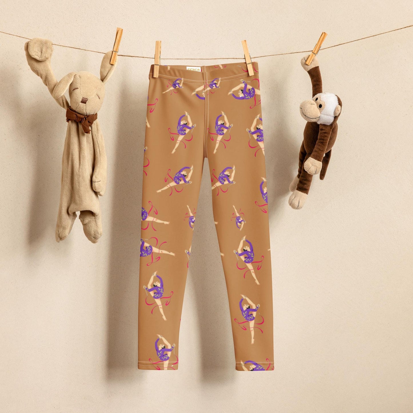 Leggings petite fille – Détail matière **stretch** et ceinture confortable  - Camel - motif gymnaste danseuse
