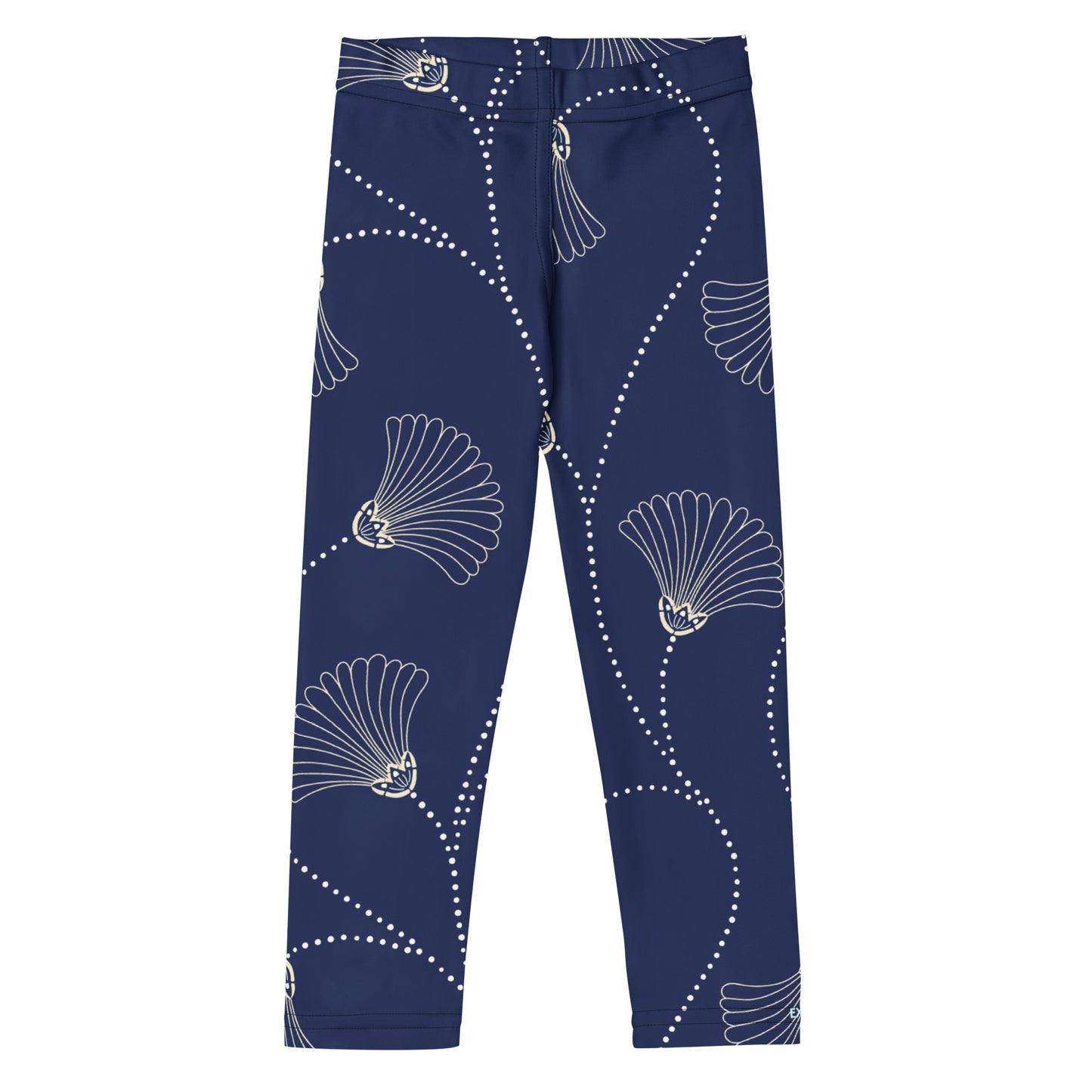 Leggings petite fille portés  – Ourlets et coutures, leggings - bleu fleuri - motif gymnaste danseuse