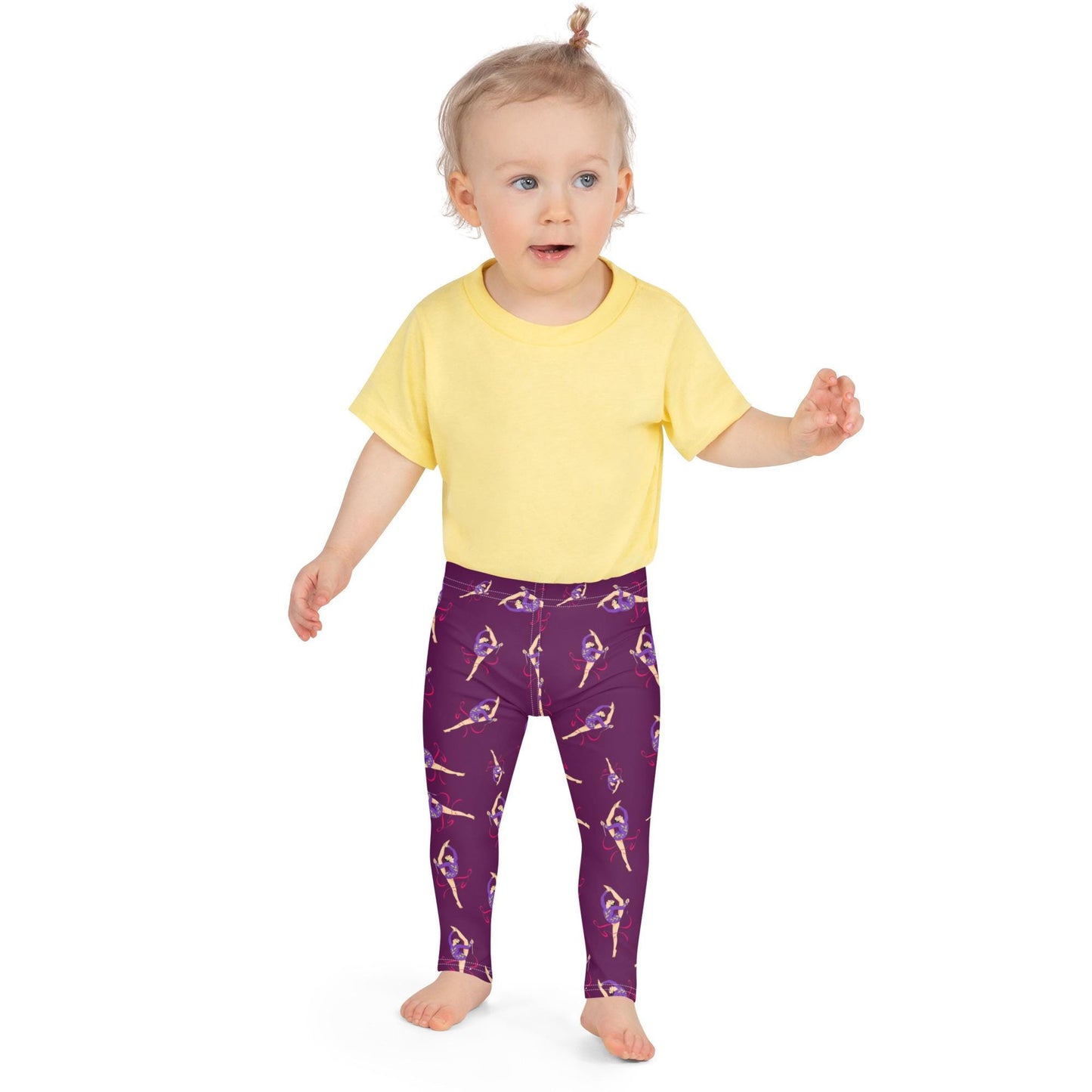Leggings petite fille portés – crèche/école/danse, usage quotidien - Mauve - motif gymnaste danseuse