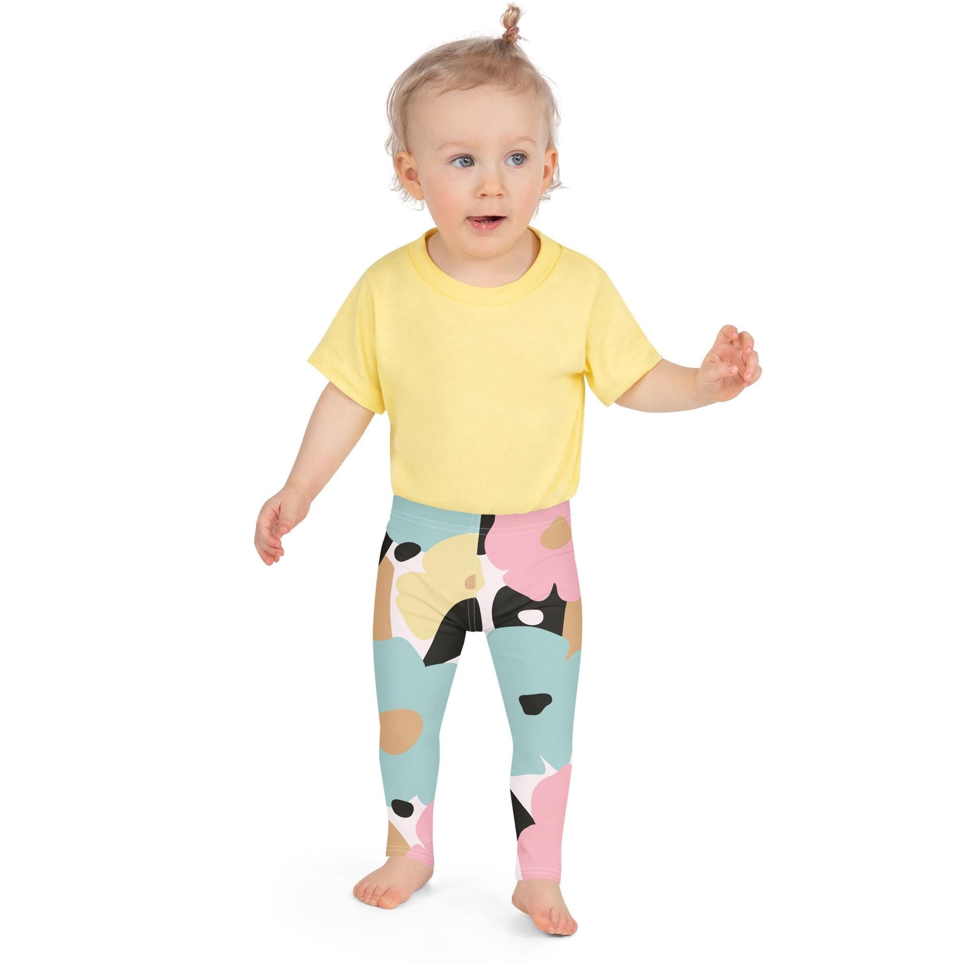 Leggings petite fille portés – crèche/école/danse, usage quotidien - fleuri pastel - motif gymnaste danseuse