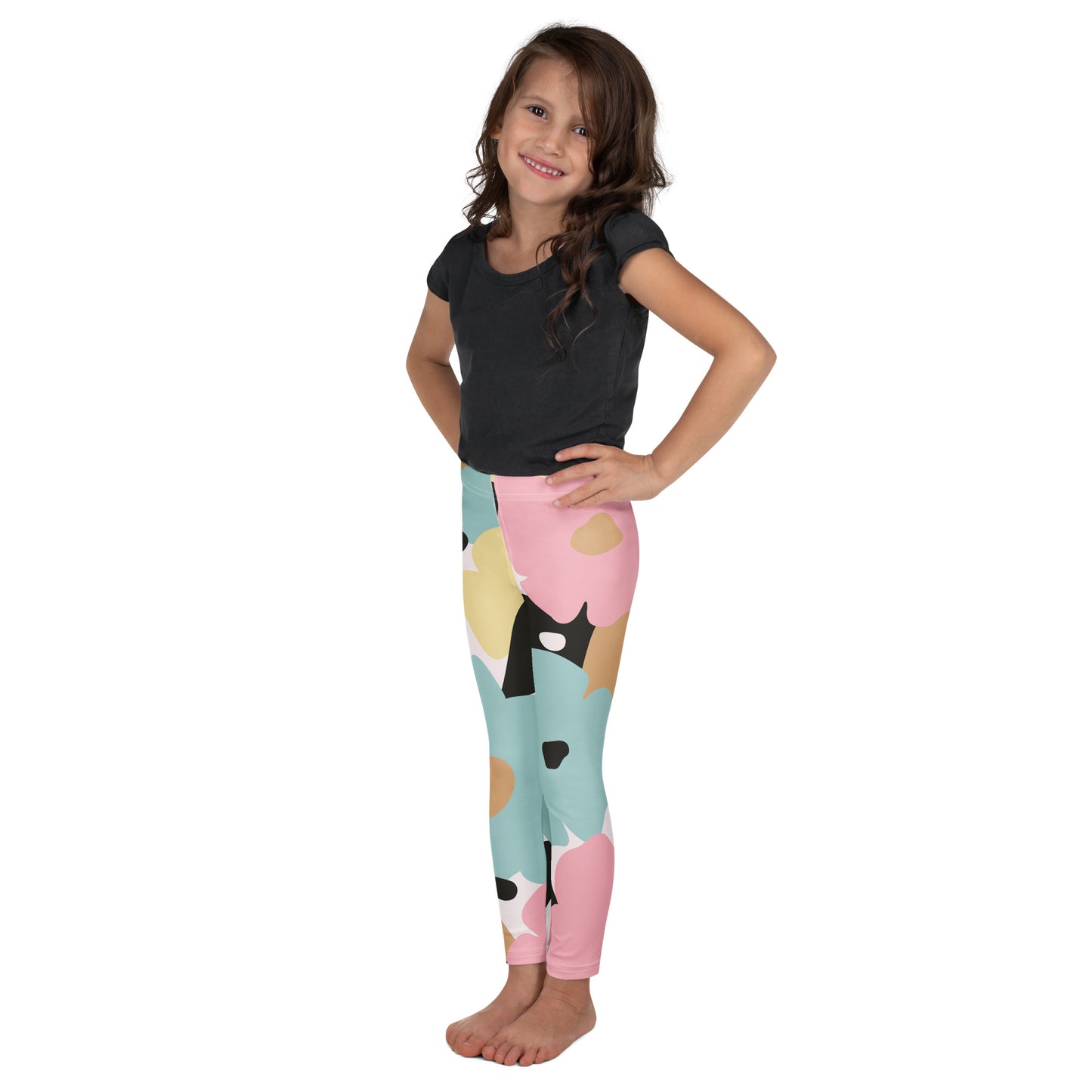 Leggings petite fille– vue de profil, confort et liberté de mouvement - fleuri pastel - motif gymnaste danseuse