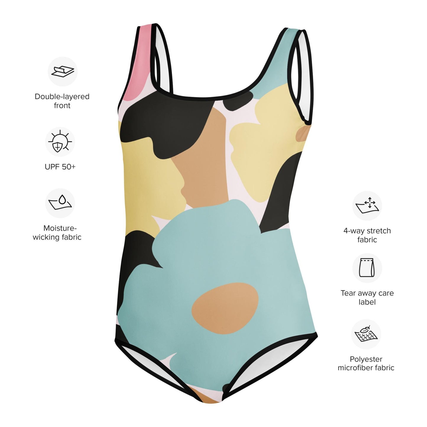 Maillot 1 pièce fille ado - fleuri pastel  nature minimaliste – Détail matière extensible et séchage rapide