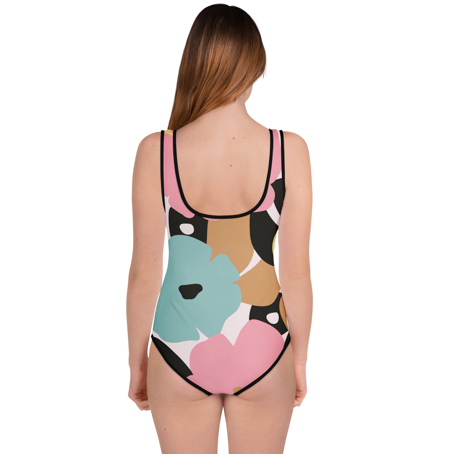Maillot 1 pièce fille ado - fleuri pastel nature minimaliste – – vue de dos, finitions propres