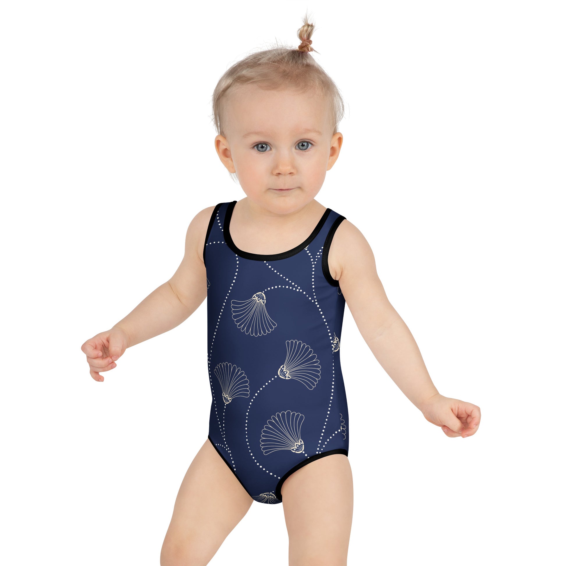 Maillot de bain enfant - bleu fleuri, nature minimaliste – 	Porté à la plage/piscine – maintien fiable
