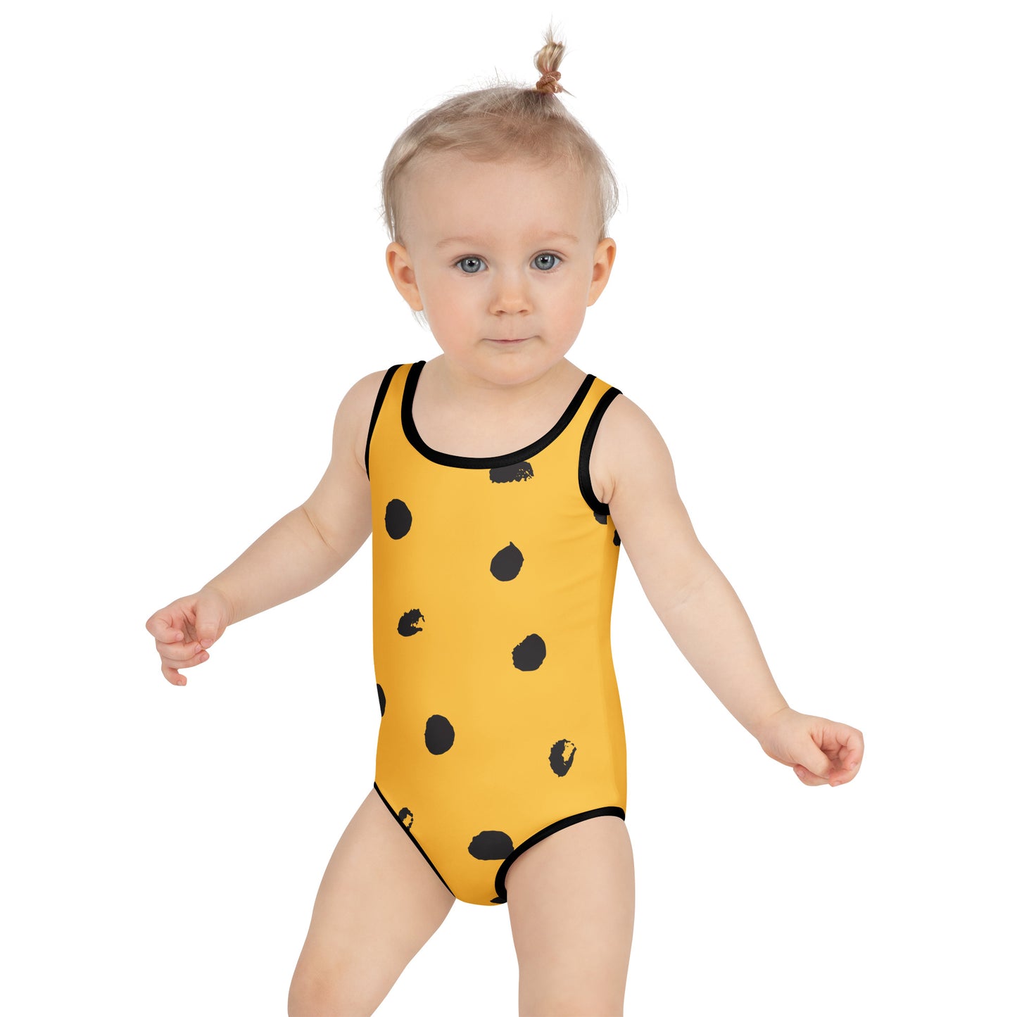 Maillot de bain enfant - jaune et noir à tacheté, imprimé animal, minimaliste – Porté à la plage/piscine – maintien fiable