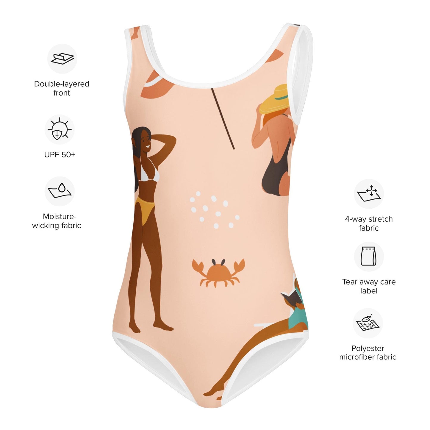 Maillot de bain enfant - saumon, design estival - Détail matière extensible et séchage rapide