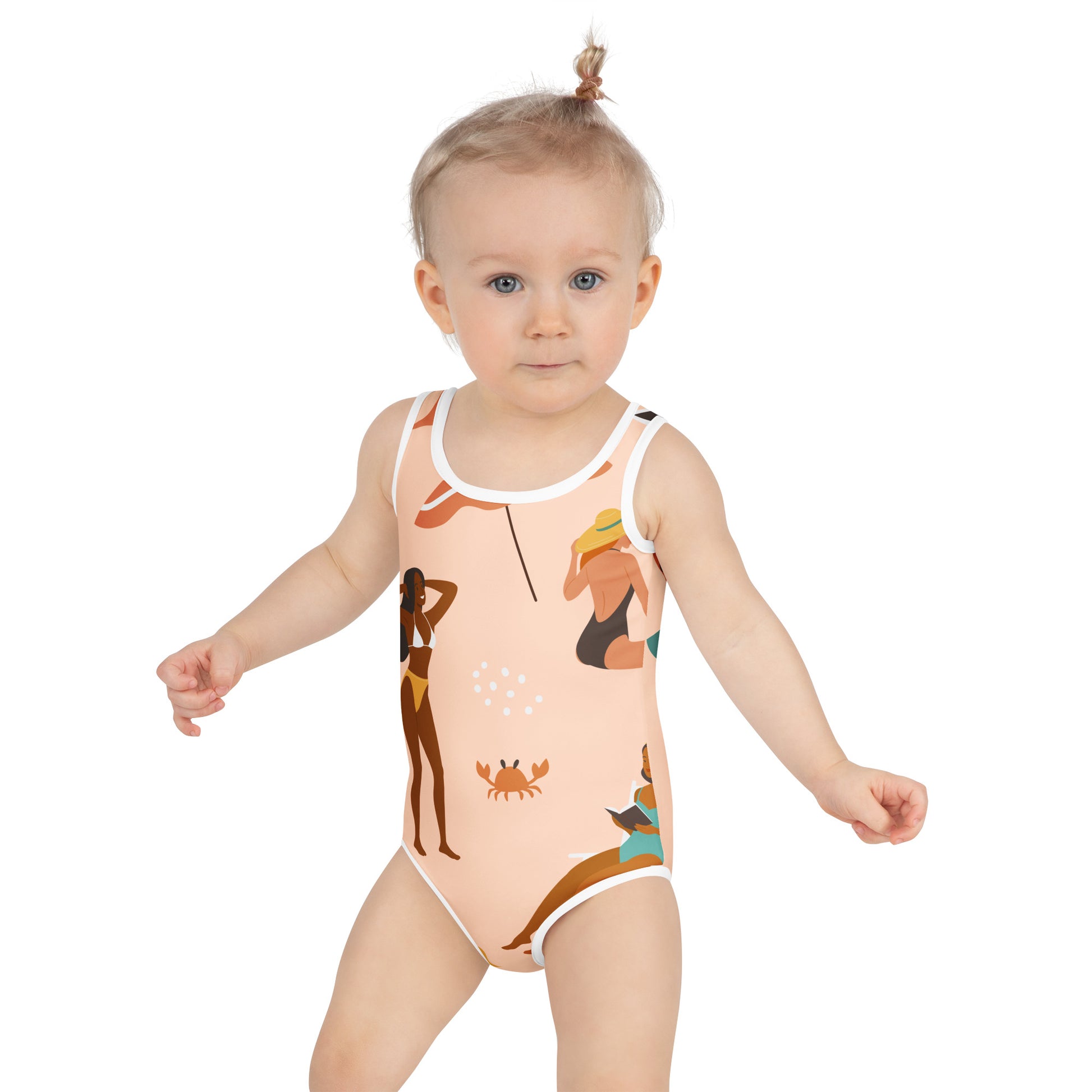 Maillot de bain enfant - saumon, design estival - Porté à la plage/piscine – maintien fiable