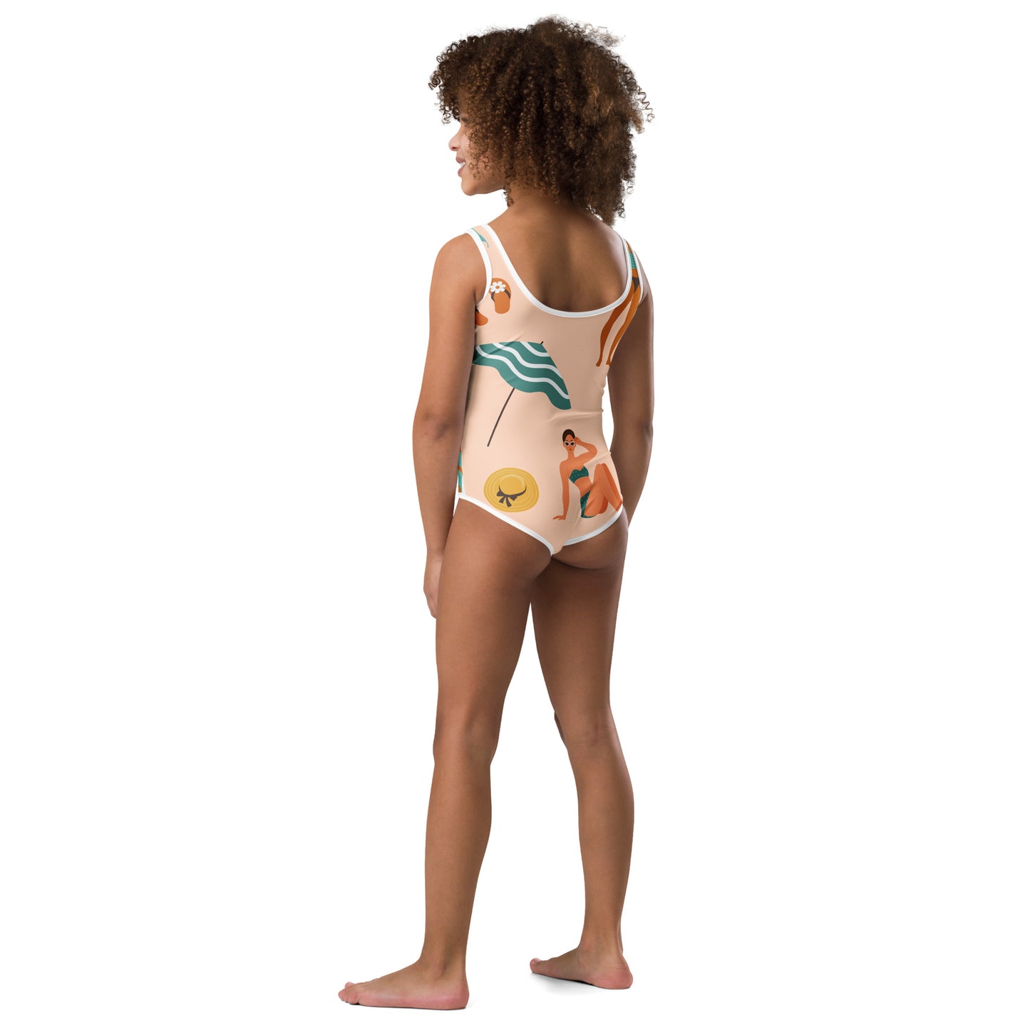Maillot de bain enfant - saumon, design estival – vue de dos, finitions propres