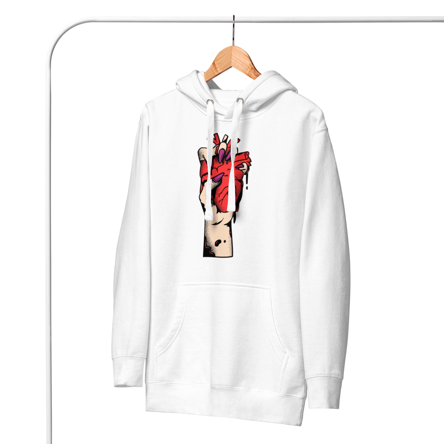 Poche kangourou et cordons, sweat, usage urbain - blanc – Coeur déjà pris, rouge