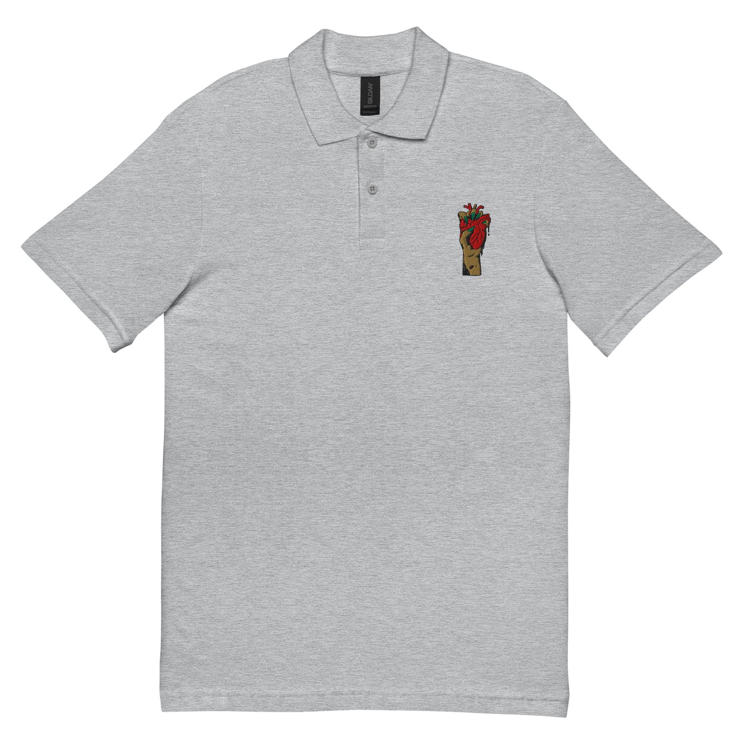 Polo femme 100% coton piqué – vue de face, motif brodé - coeur deja pris - gris