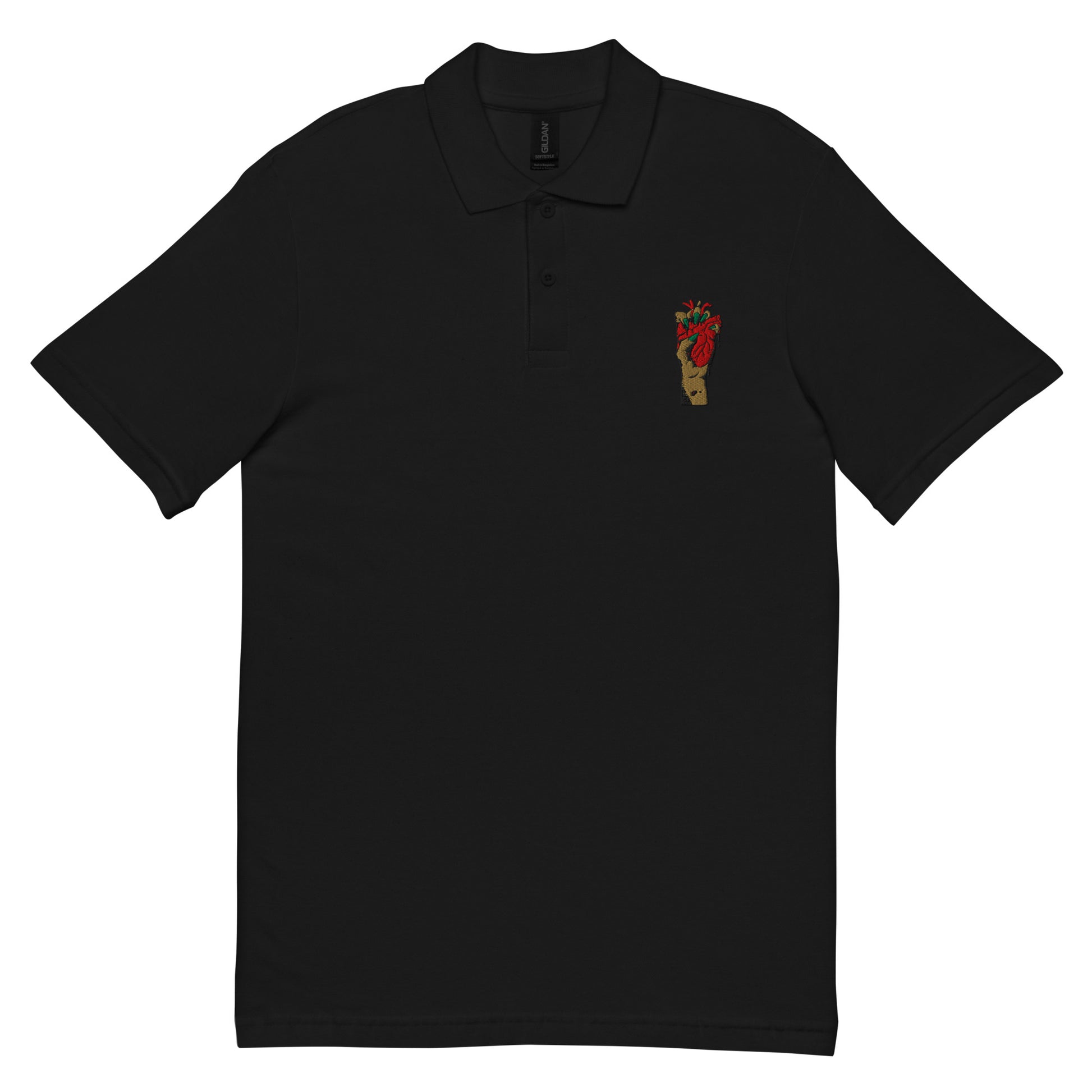 Polo femme 100% coton piqué – vue de face, motif brodé - coeur deja pris - noir