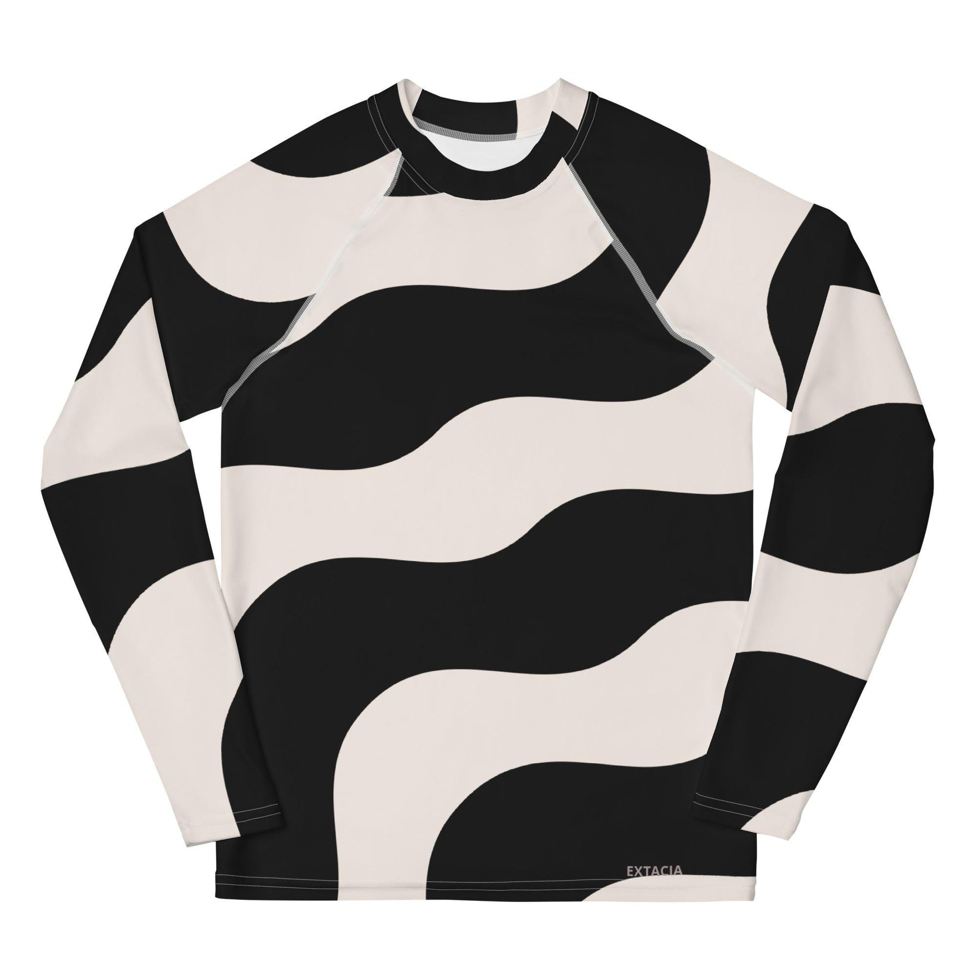 Rash guard fille ado - beige et noir à ondulations graphique minimaliste – Détail maille technique, confort sur peau sensible