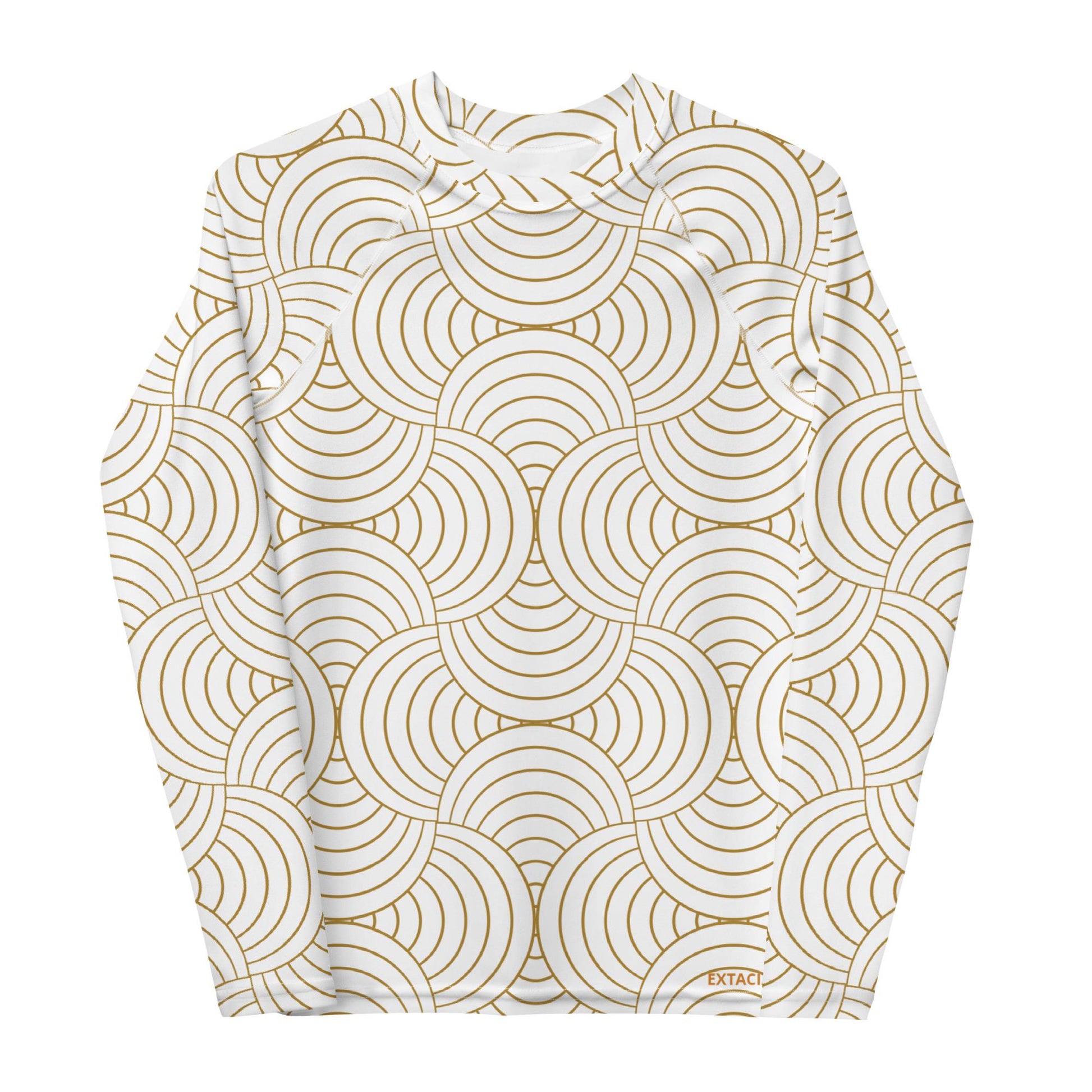 Rash guard fille ado - blanc et or à spirales graphique minimaliste – Détail maille technique, confort sur peau sensible