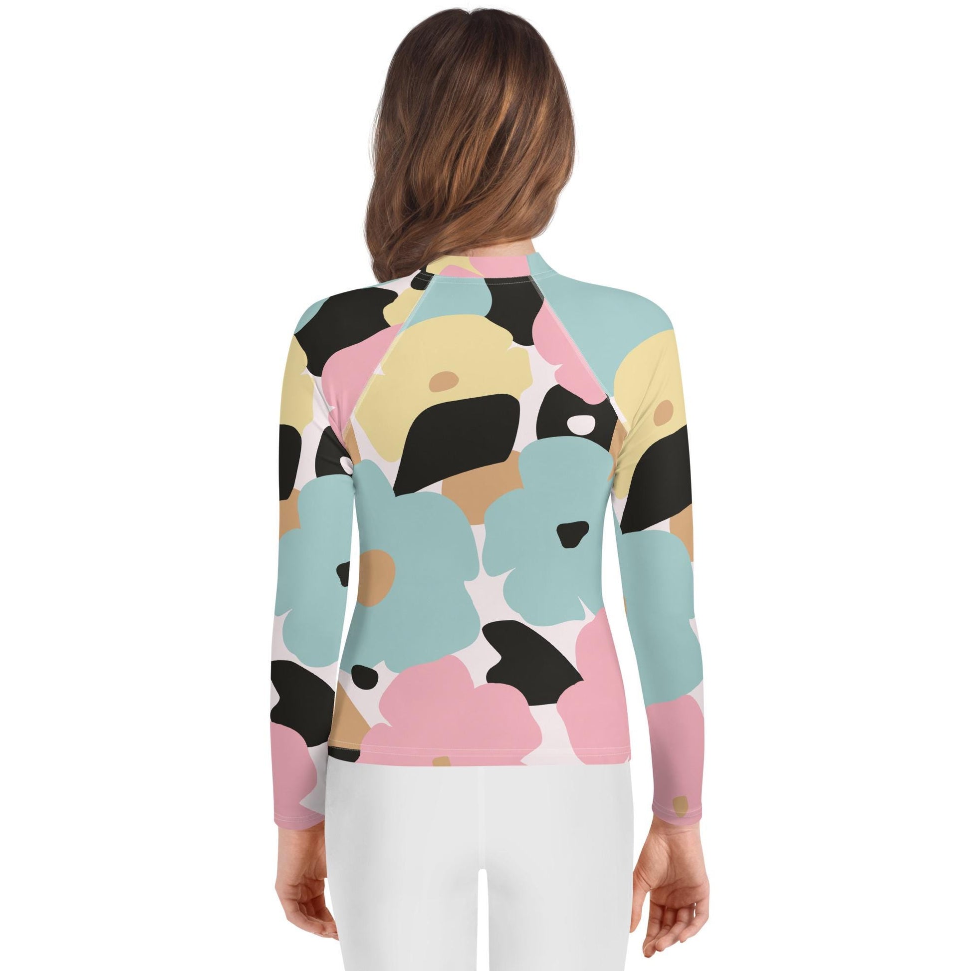 Rash guard fille ado - pastel fleuri  minimaliste – vue dos, finitions propres
