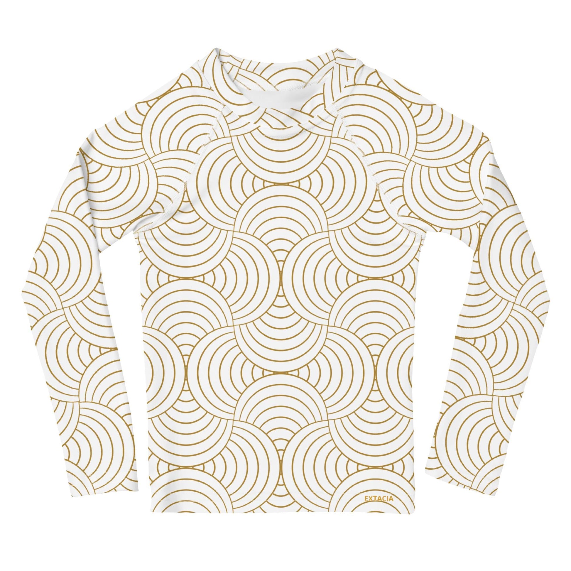 Rash guard petite fille – blanc et or motif gymnaste danseuse - Col/poignets/ourlets