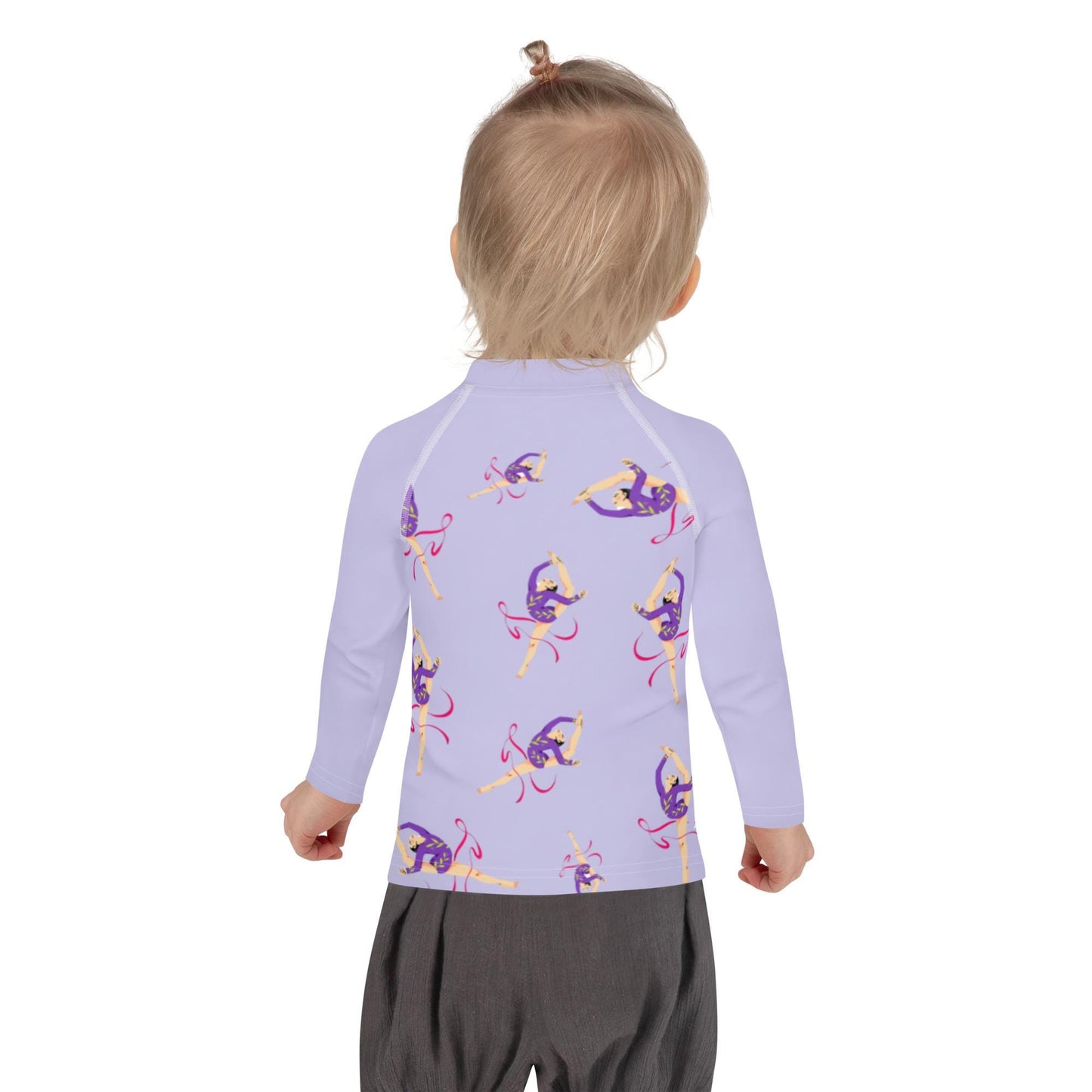 Rash guard petite fille – lila motif gymnaste danseuse – Porté piscine/plage – mouvement libre, tenue stable
