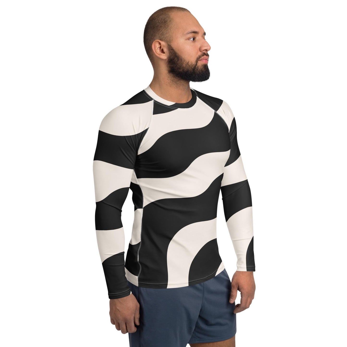 Rash guard vue de profil, respirabilité et aisance - Rash guard homme - beige et noir - ML