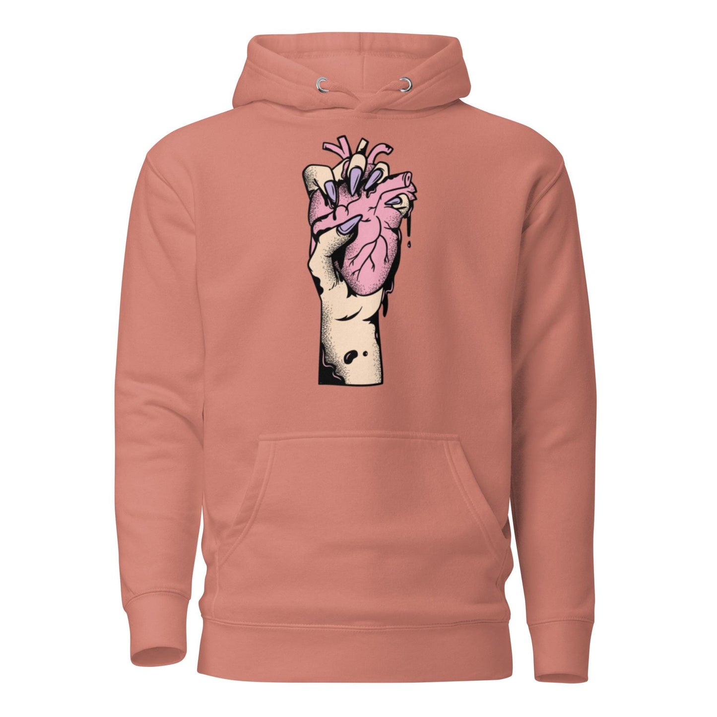 Sweat à capuche homme - 100 % coton – vue de face, coupe confortable - saumon  – Coeur déjà pris, rose