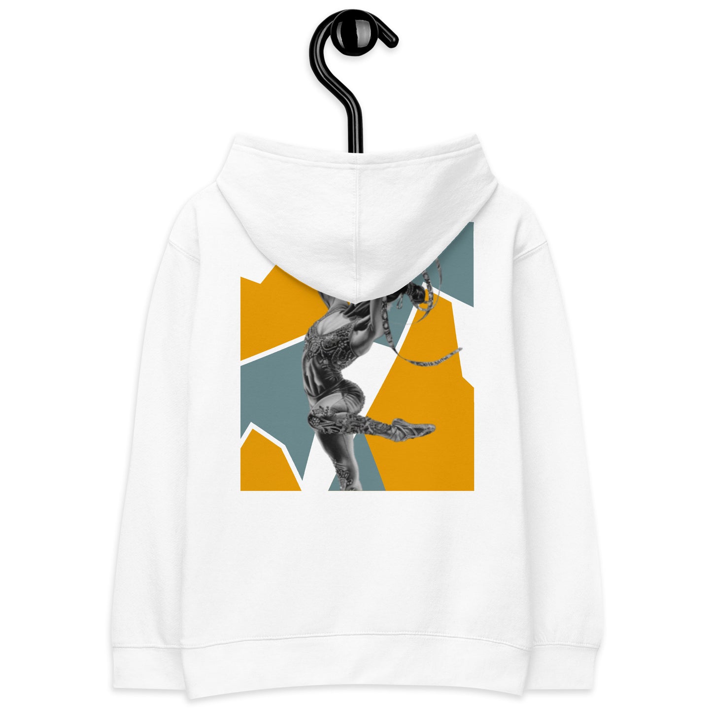 Sweat à capuche petite fille - Jaune & Kaki - motif gymnaste danseuse - blanc - coton-mélange motif imprimé – Détail motif imprimé dos sweat petite fille ExtaciaFrance