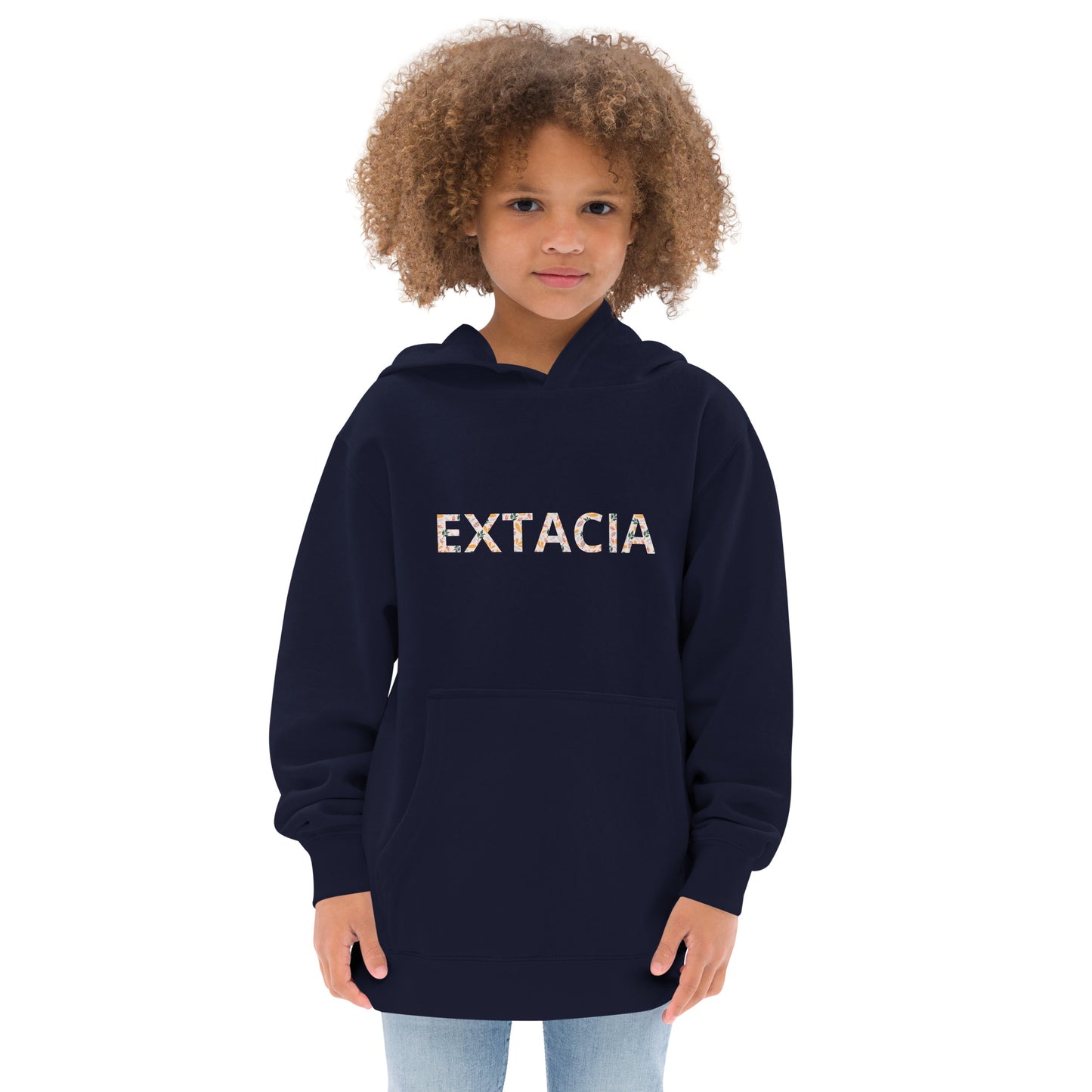 Sweat à capuche petite fille - fleurs du printemps - motif gymnaste danseuse -  bleu marine - coton-mélange motif imprimé – Enfant portant le sweat à capuche petite fille – style cocooning et hiver chaleureux