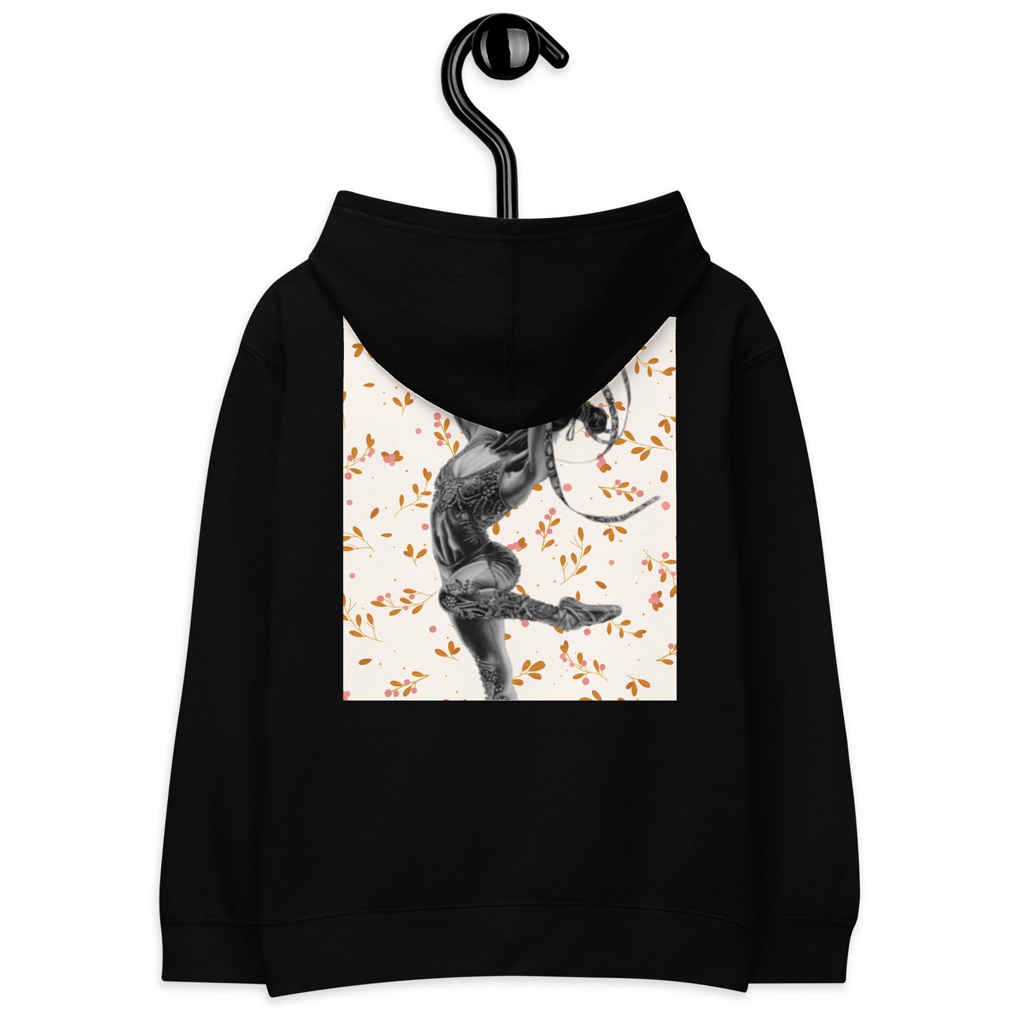 Sweat à capuche petite fille - fleurs du printemps - motif gymnaste danseuse -  noir - coton-mélange motif imprimé – Détail motif imprimé dos sweat petite fille ExtaciaFrance