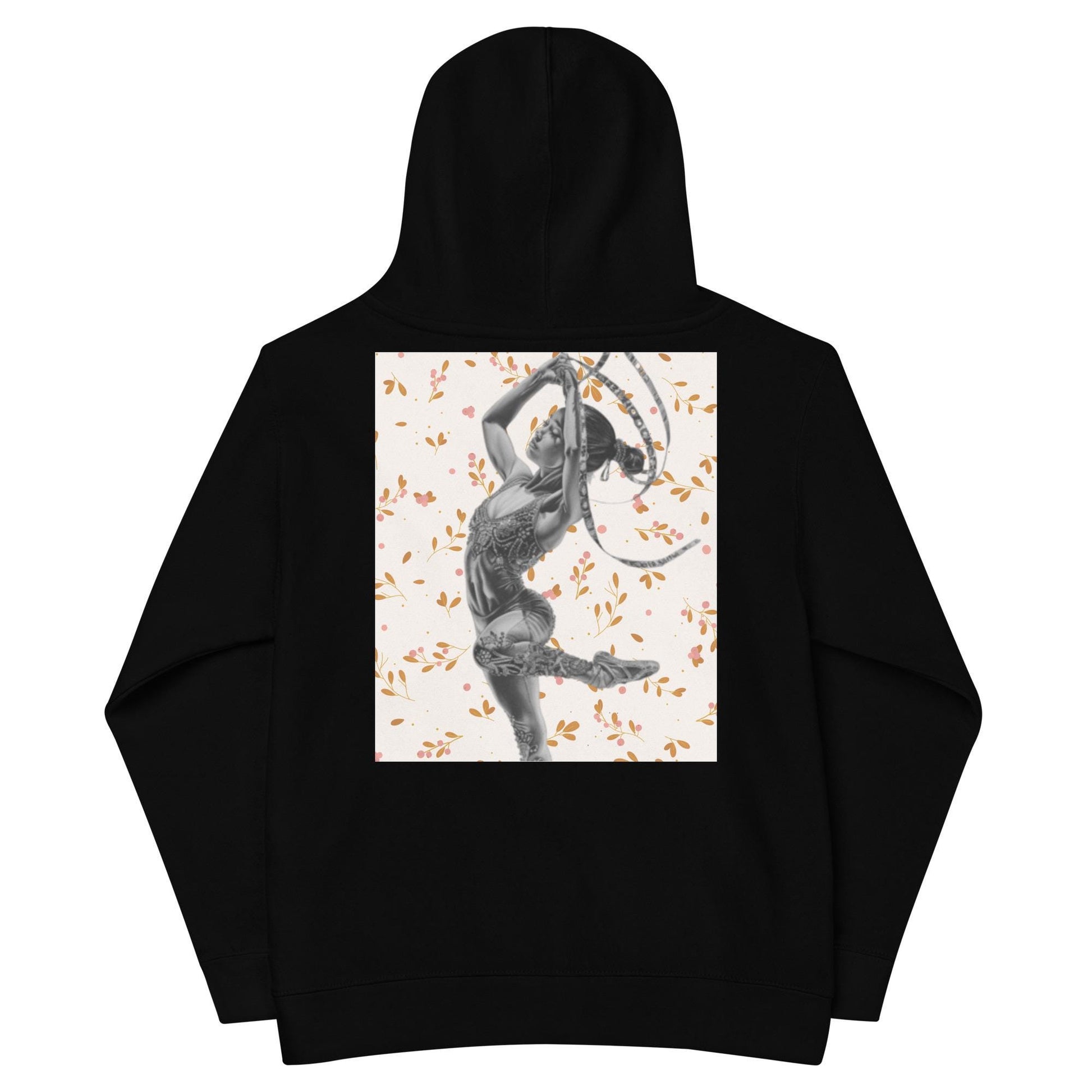 Sweat à capuche petite fille - fleurs du printemps - motif gymnaste danseuse -  noir - coton-mélange motif imprimé – dos, maille serrée et finitions côtelées