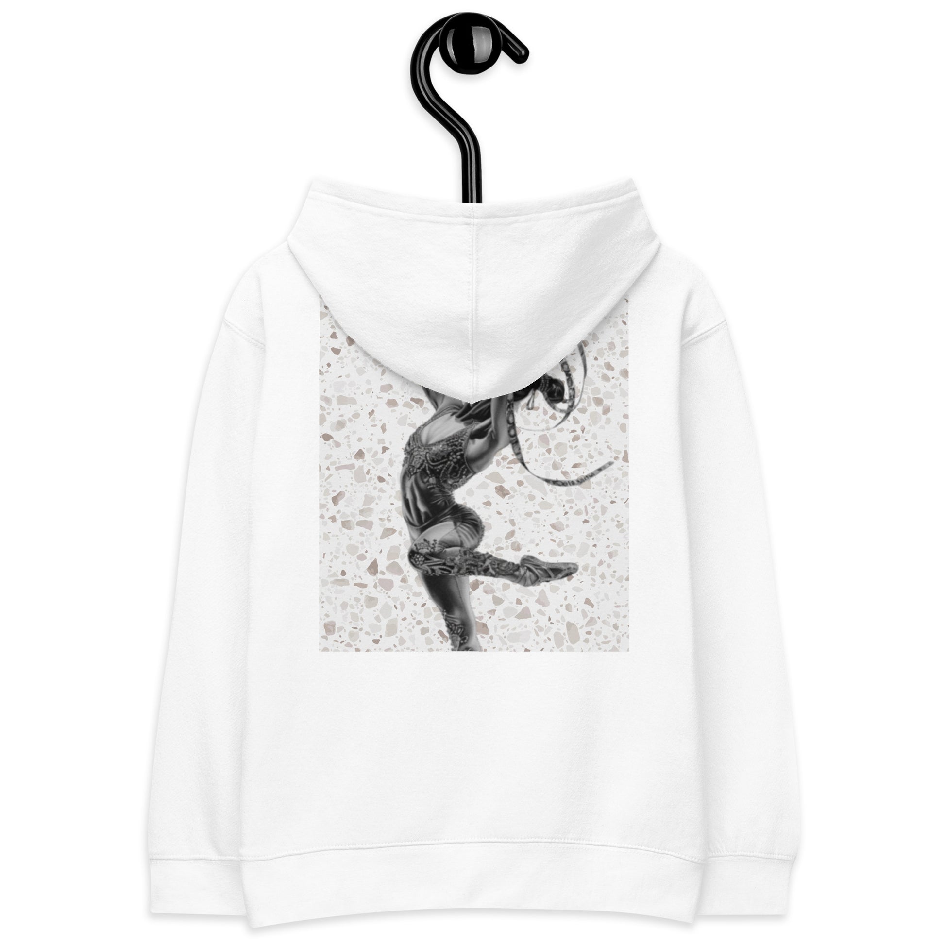 Sweat à capuche petite fille - granite - motif gymnaste danseuse - blanc - coton-mélange motif imprimé – Détail motif imprimé dos sweat petite fille ExtaciaFrance