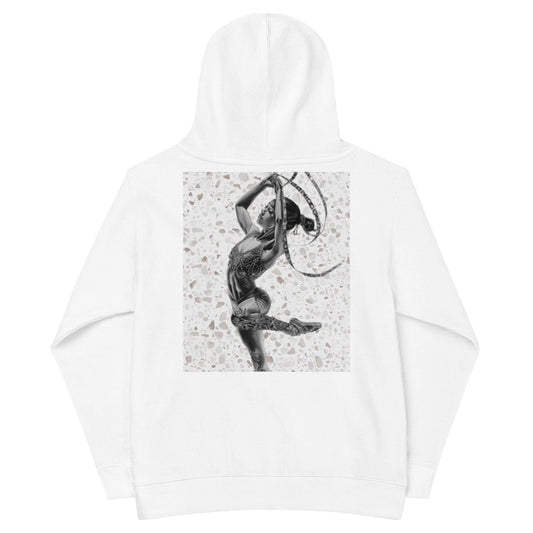 Sweat à capuche petite fille - granite - motif gymnaste danseuse -  blanc - coton-mélange motif imprimé – dos, maille serrée et finitions côtelées