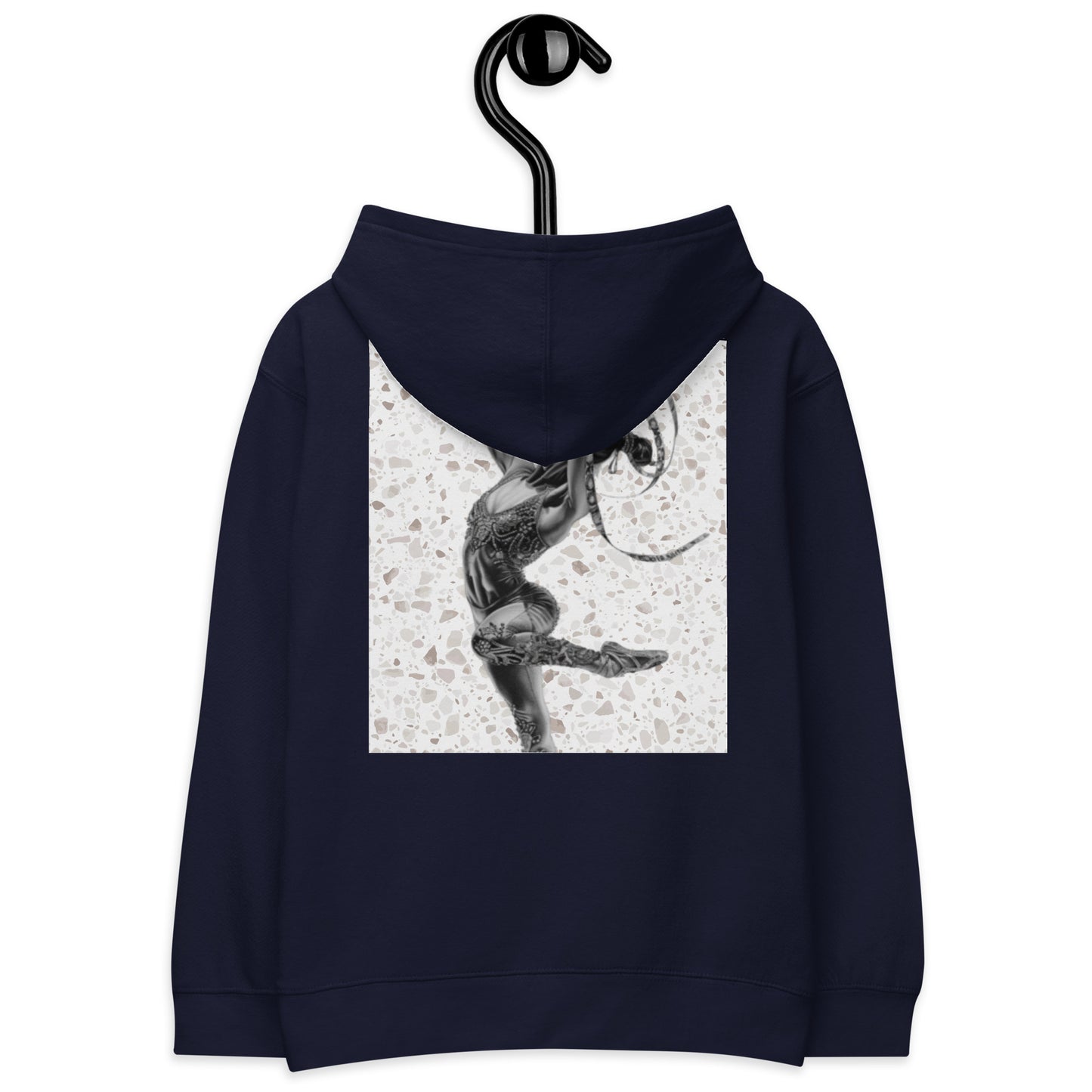 Sweat à capuche petite fille - granite - motif gymnaste danseuse - bleu marine - coton-mélange motif imprimé – Détail motif imprimé dos sweat petite fille ExtaciaFrance