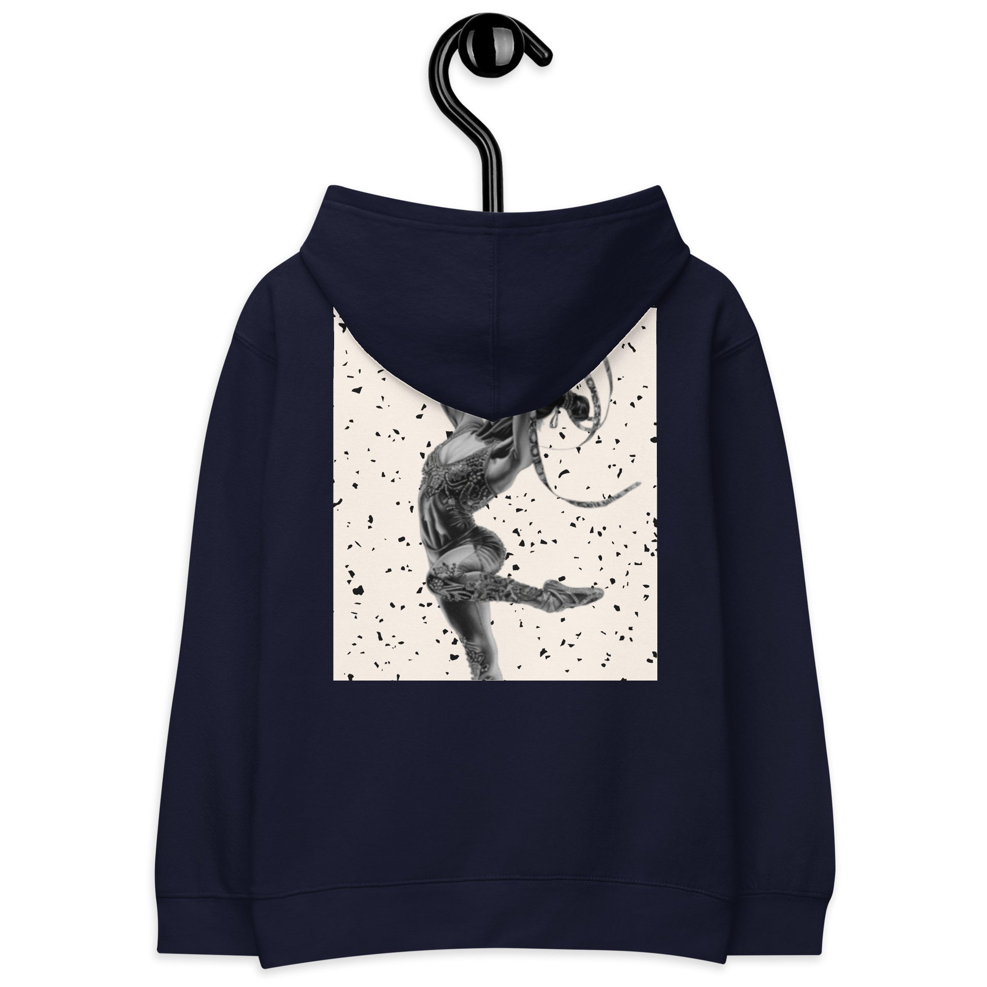 Sweat à capuche petite fille granite jaune - motif gymnaste danseuse - bleu marine - coton-mélange motif imprimé – Détail motif imprimé dos sweat petite fille ExtaciaFrance