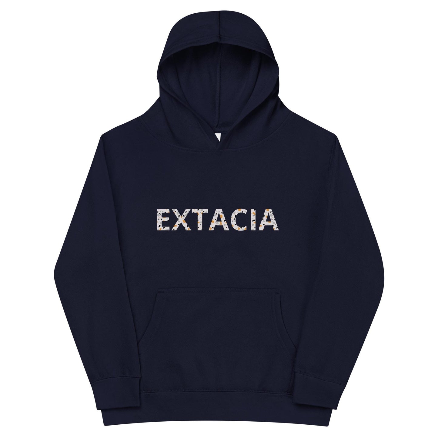 Sweat à capuche petite fille granite jaune - motif gymnaste danseuse - bleu marine - coton-mélange motif imprimé – vue de face, chaud et doux