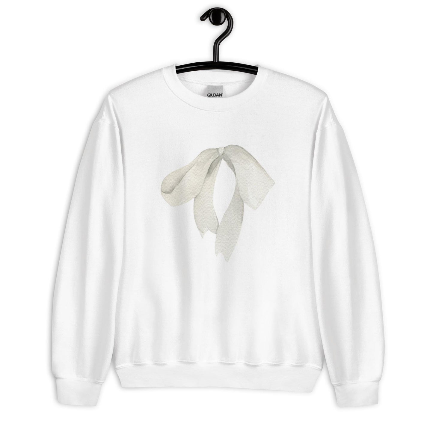 Sweat col rond femme – vue de face, motif imprimé "petit noeud" - blanc