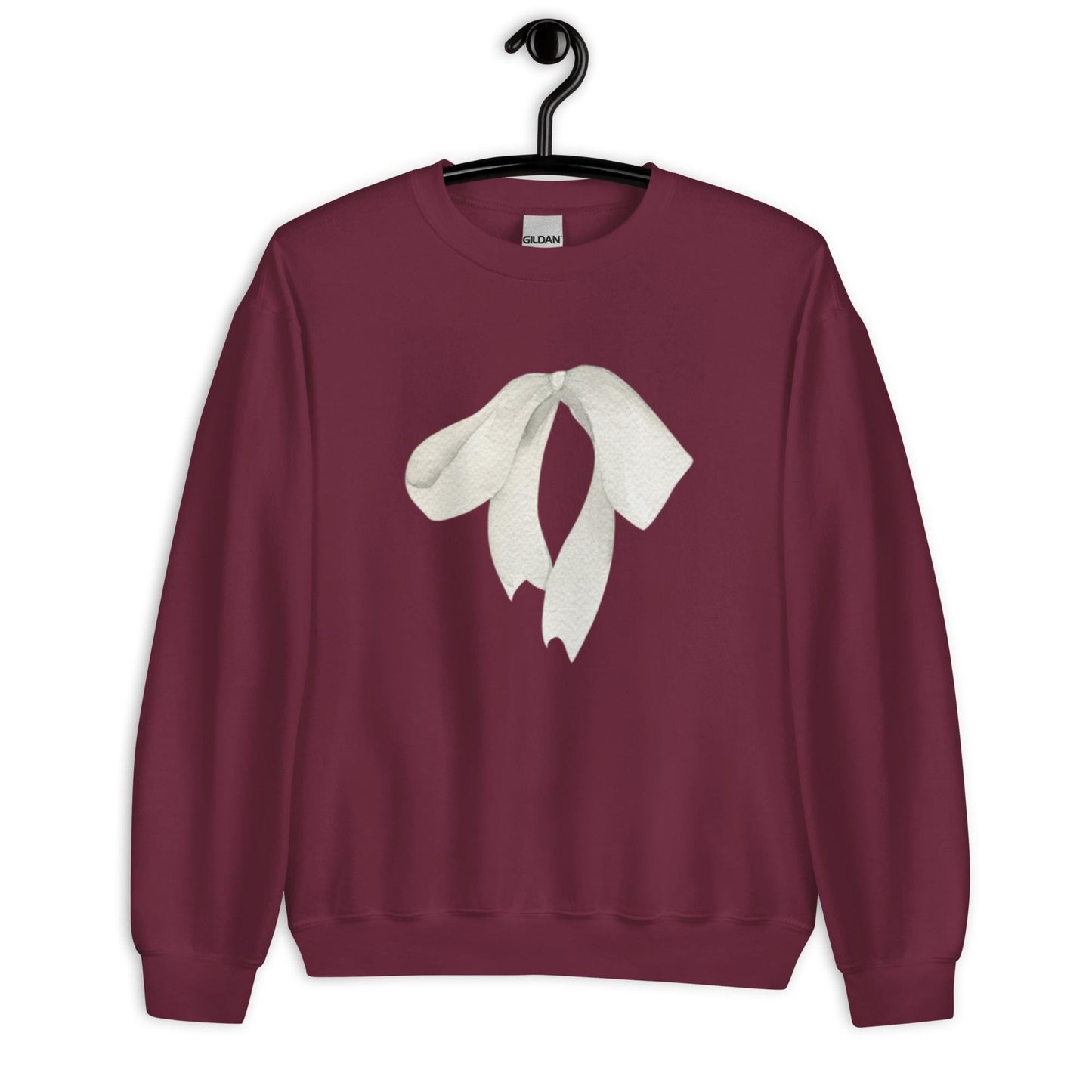 Sweat col rond femme – vue de face, motif imprimé "petit noeud" - rouge bordeaux