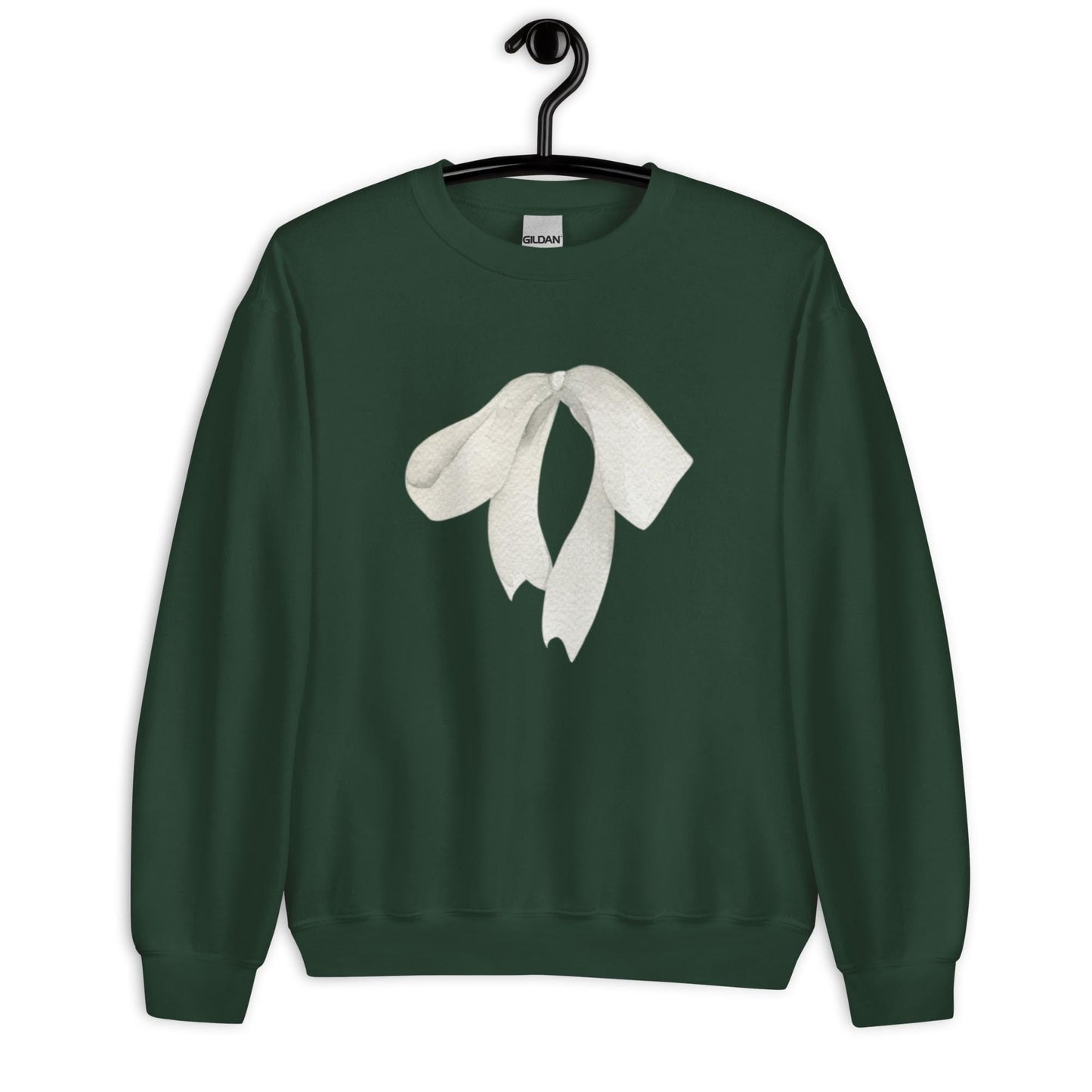 Sweat col rond femme – vue de face, motif imprimé "petit noeud" - vert sapin