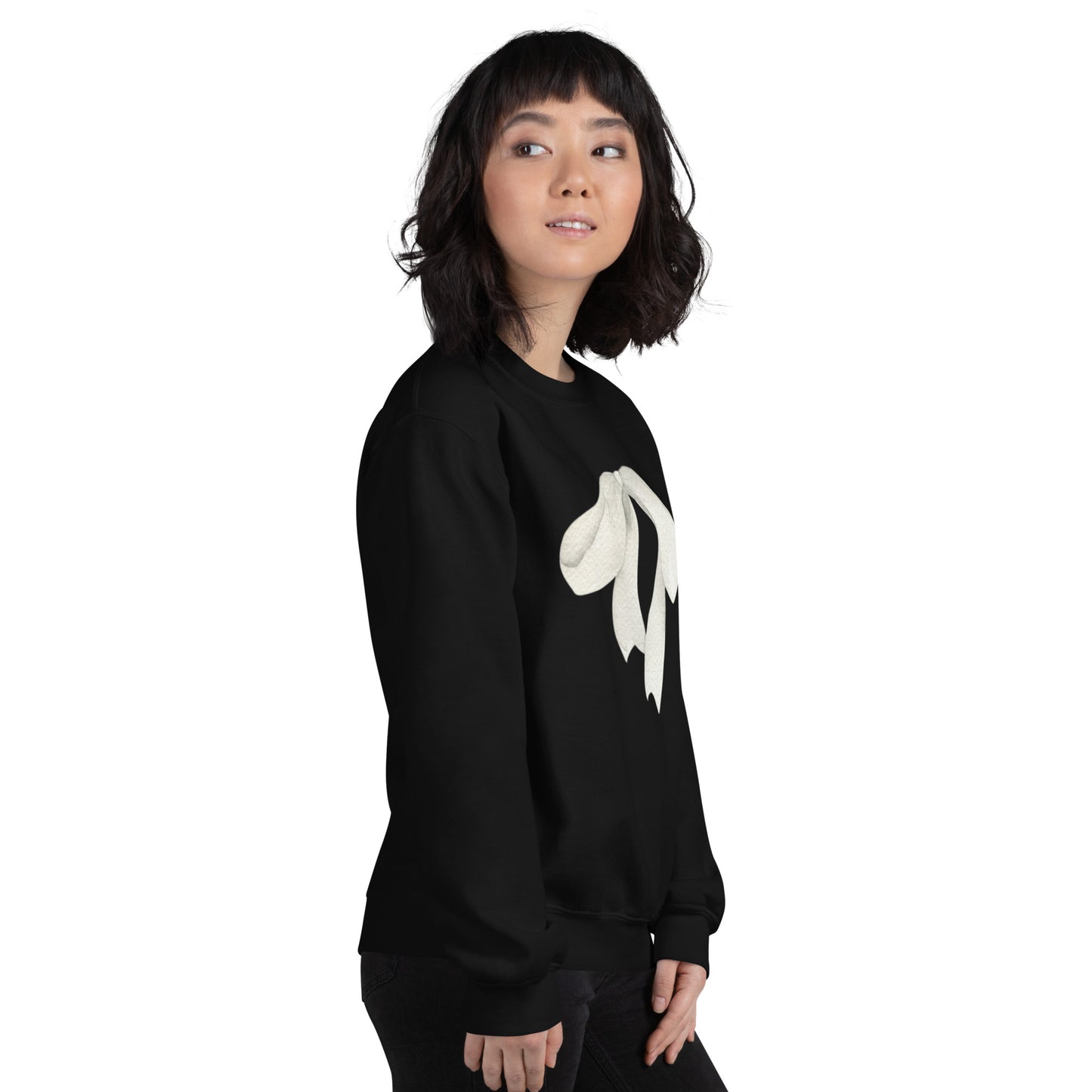 Sweat femme – profil, coupe classique et tombé -  motif imprimé "petit noeud" - noir