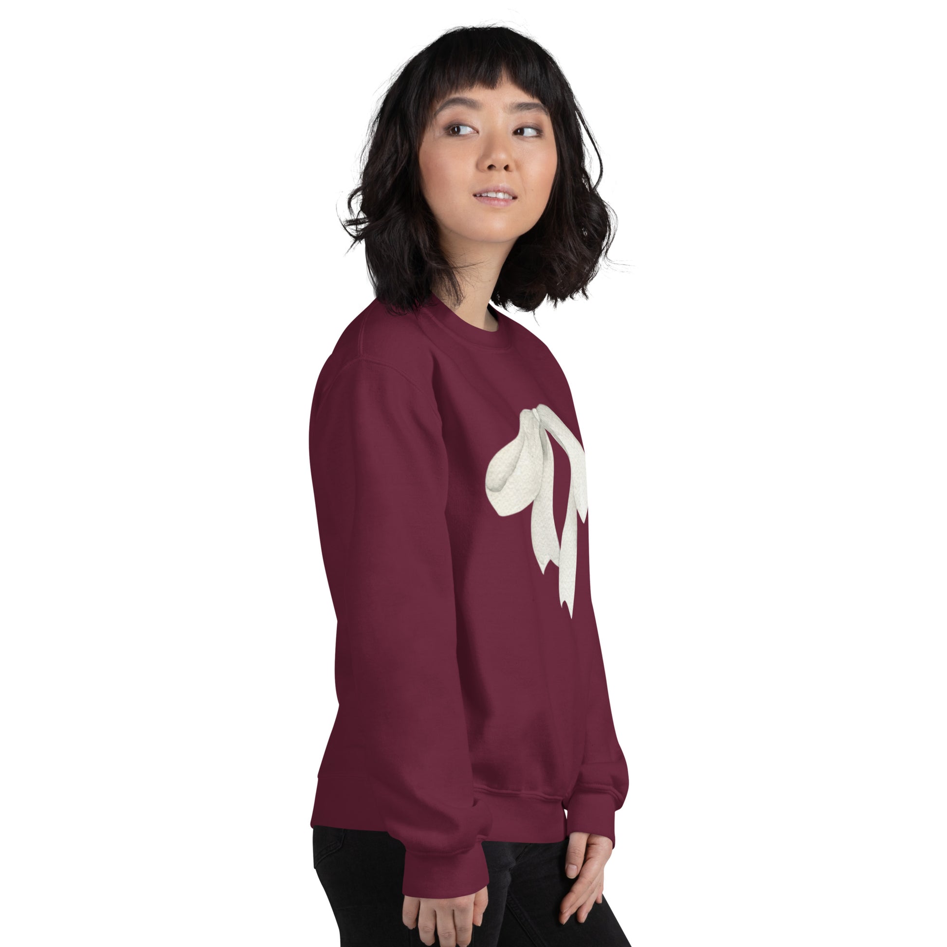 Sweat femme – profil, coupe classique et tombé -  motif imprimé "petit noeud" - rouge bordeaux