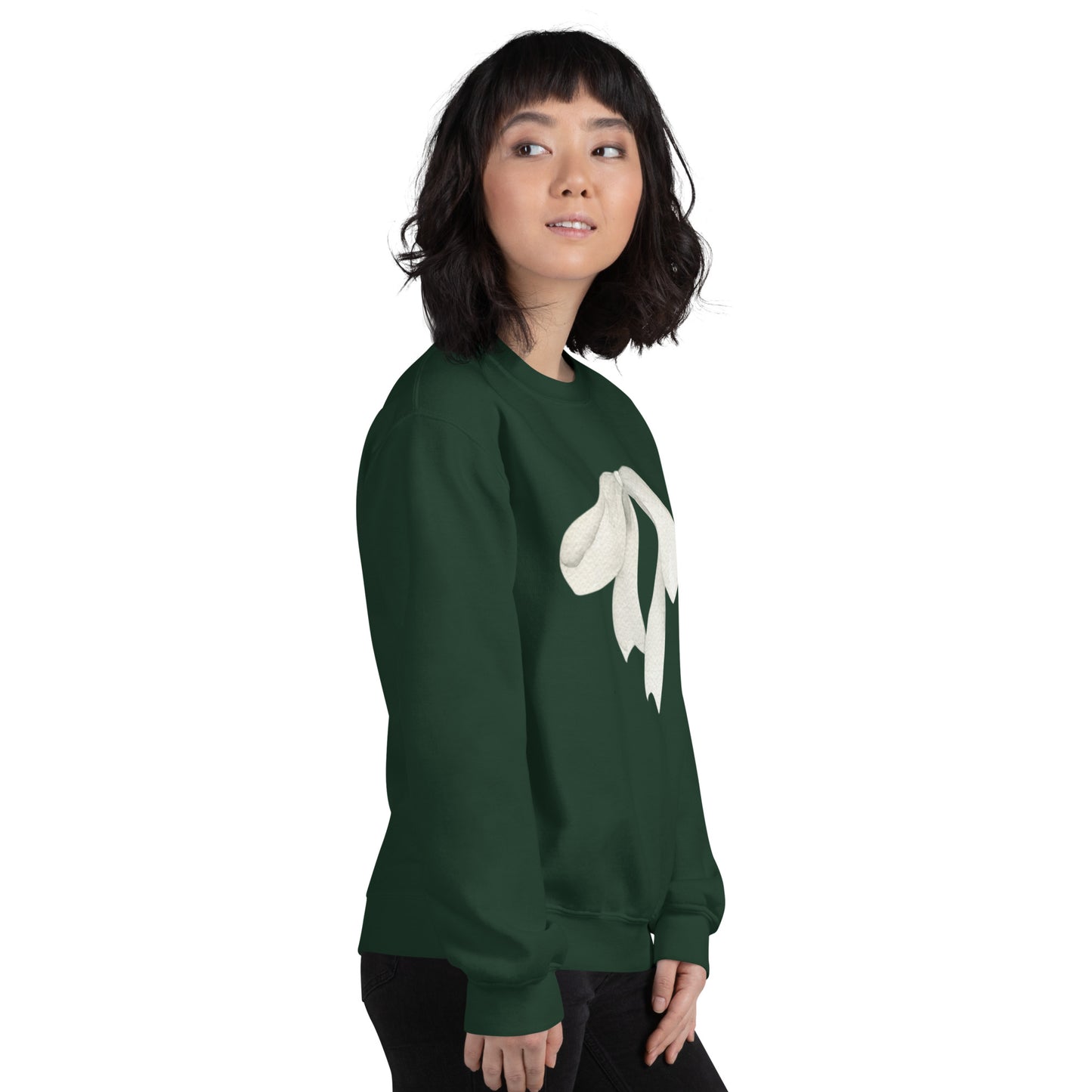 Sweat femme – profil, coupe classique et tombé -  motif imprimé "petit noeud" - vert sapin