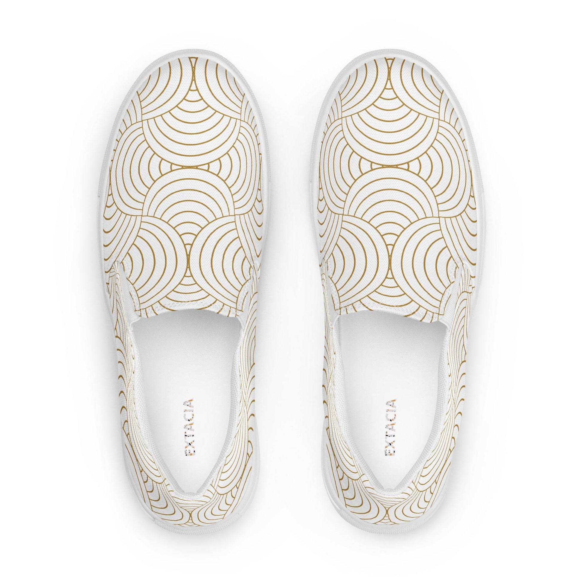 Tennis en toile femme - blanc et or, graphique– vue de dessus, col souple et empiècements