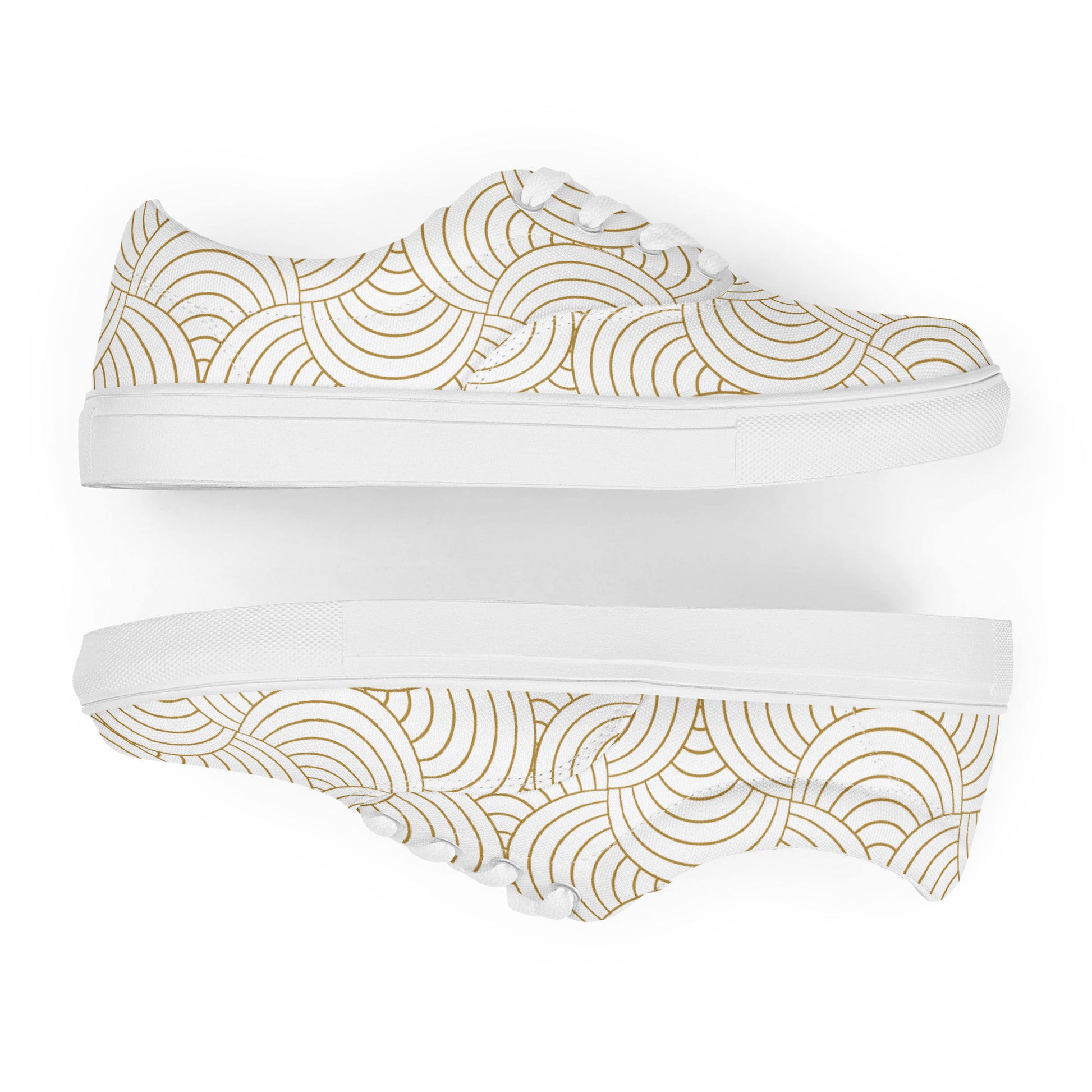 Tennis en toile femme blanc et or à lacets – vue latérale, tige respirante