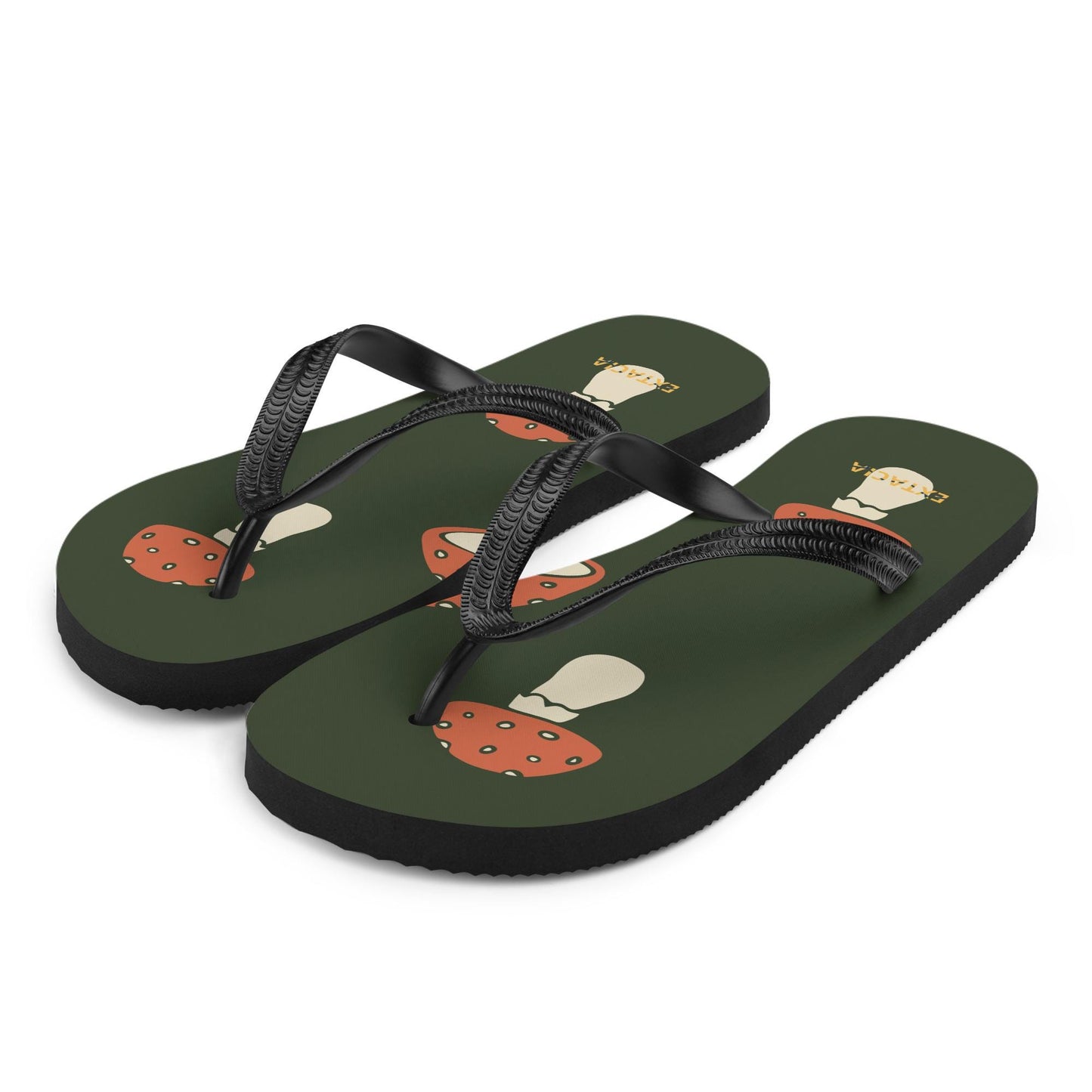 Tongs homme, vert imprimé – vue 3/4, silhouette complète - collection vert champignon