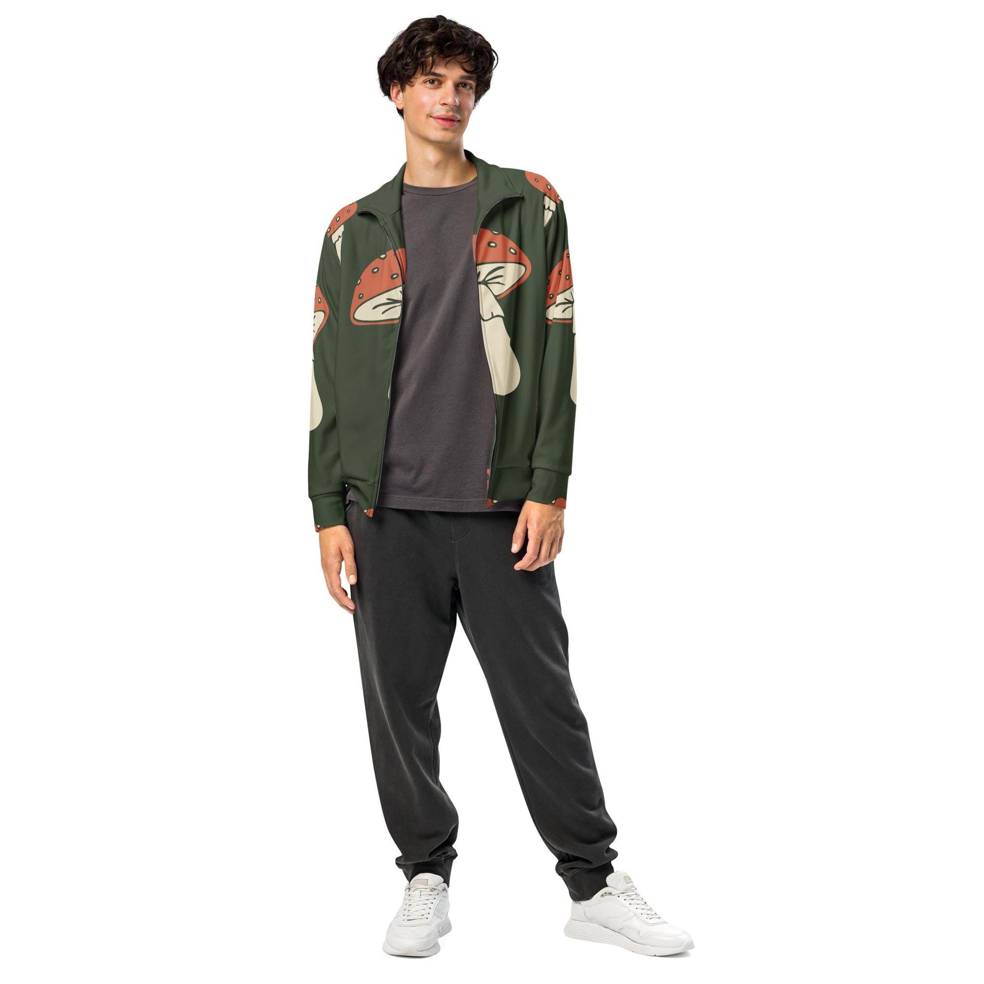 Veste de survêtement homme -Vert champignon imprimé - portée en look urbain – Minimaliste