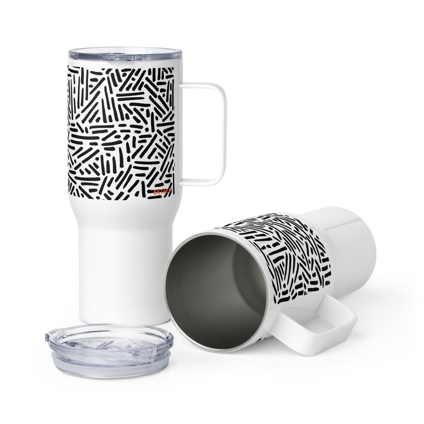 Mug Isotherme Inox - Mug de Voyage Isotherme en Acier Inoxydable avec Anse â Design Graphique - THERMOS, gobelet - Durable, LĂ©ger, Ătanche