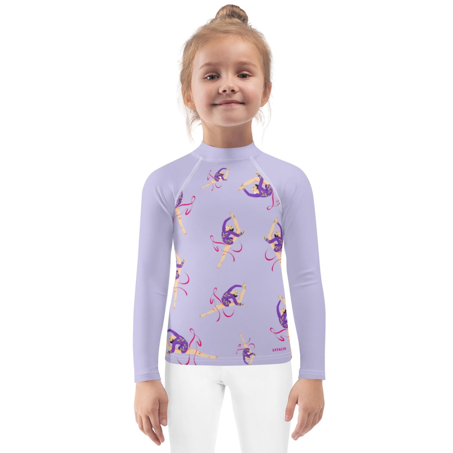 Rash guard pour petite fille – Lila – Compression légère, séchage rapide – Motif Gymnaste Danseuse